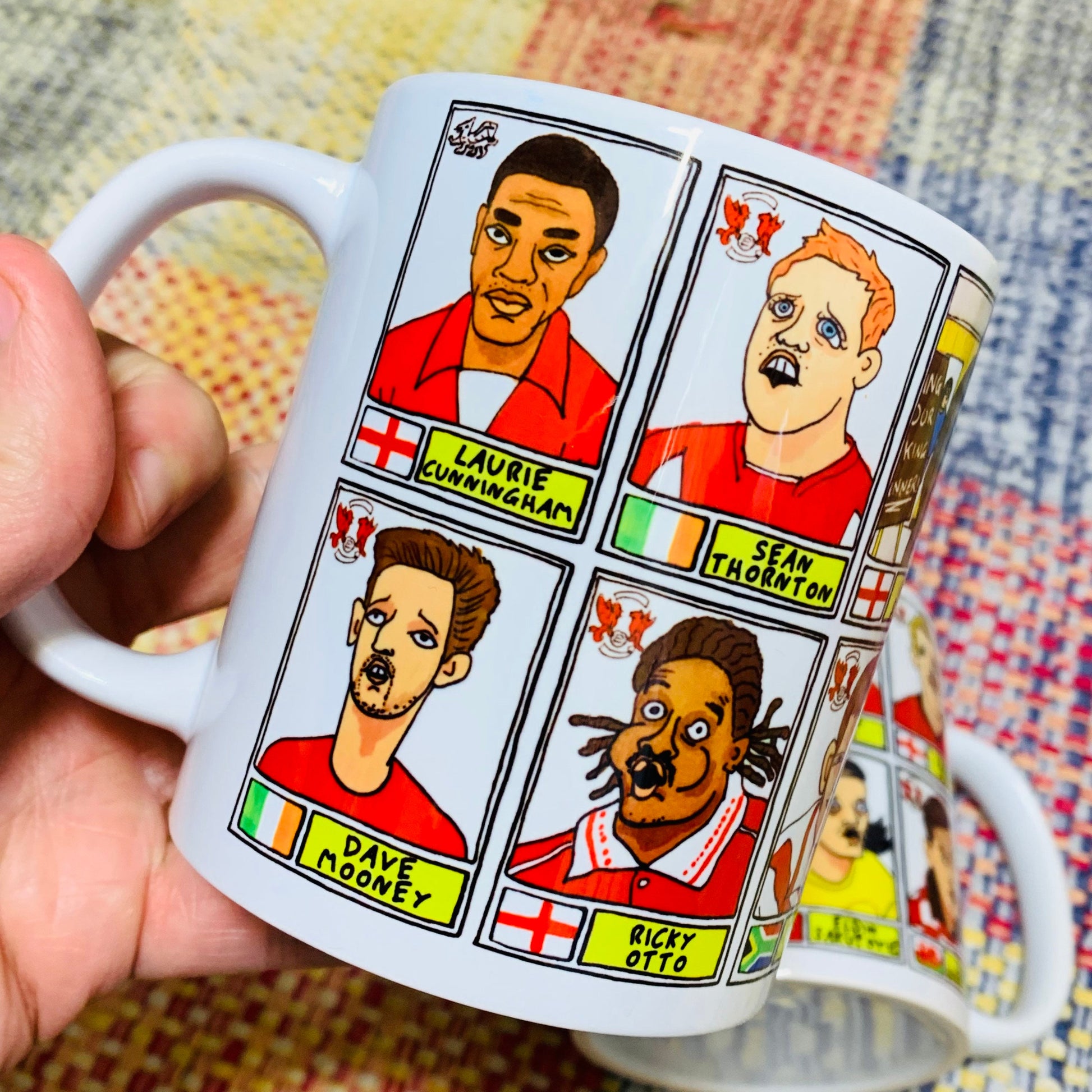 Leyton Orient No Score Draws Mug Set - Set of TWO 11oz Ceramic Mugs with Wonky Panini sticker-style doodles of 24 LOFC O's Football Icons