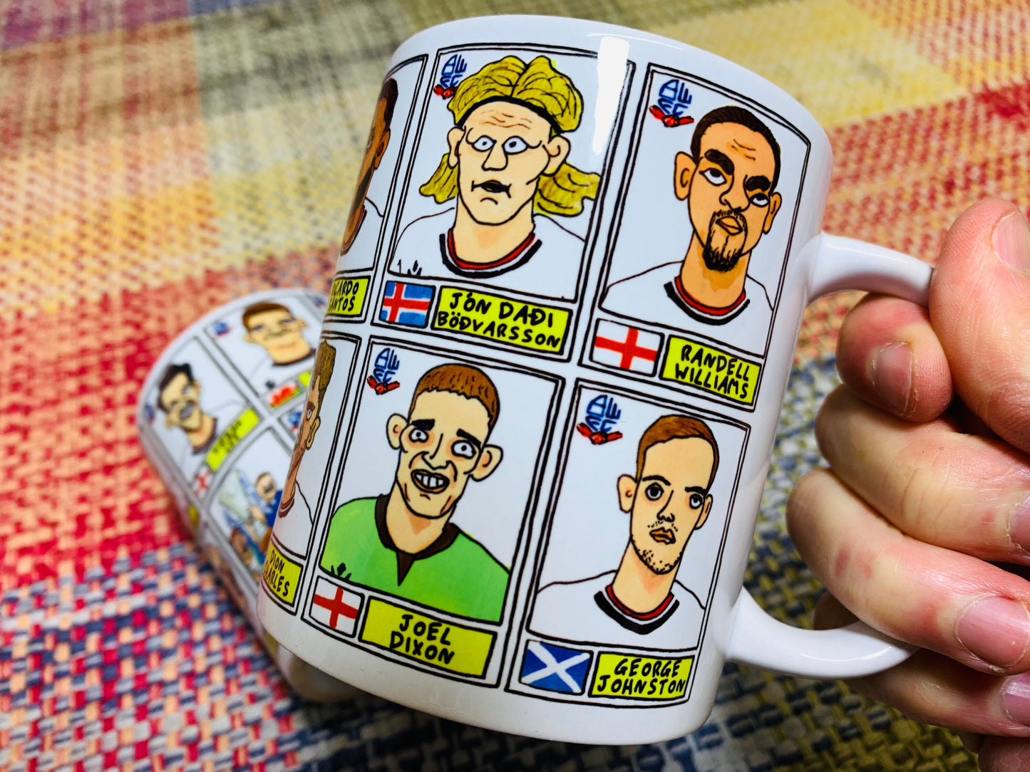 Bolton Wanderers Vol 2 No Score Draws Mug Set - Set of 2 11oz Ceramic Mugs with Wonky Panini-style doodles of BWFC's 2023 EFL Trophy Winners