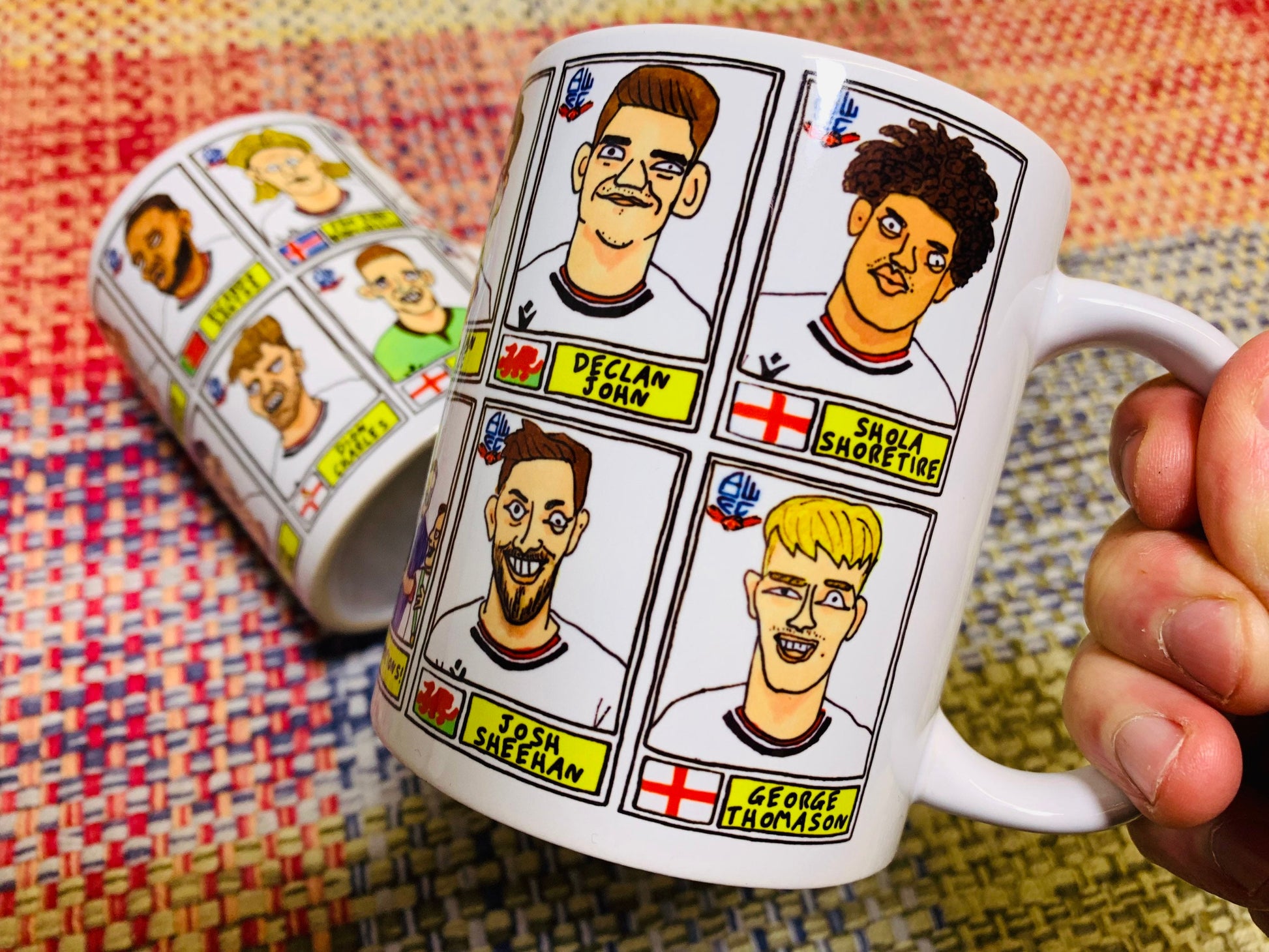 Bolton Wanderers Vol 2 No Score Draws Mug Set - Set of 2 11oz Ceramic Mugs with Wonky Panini-style doodles of BWFC's 2023 EFL Trophy Winners