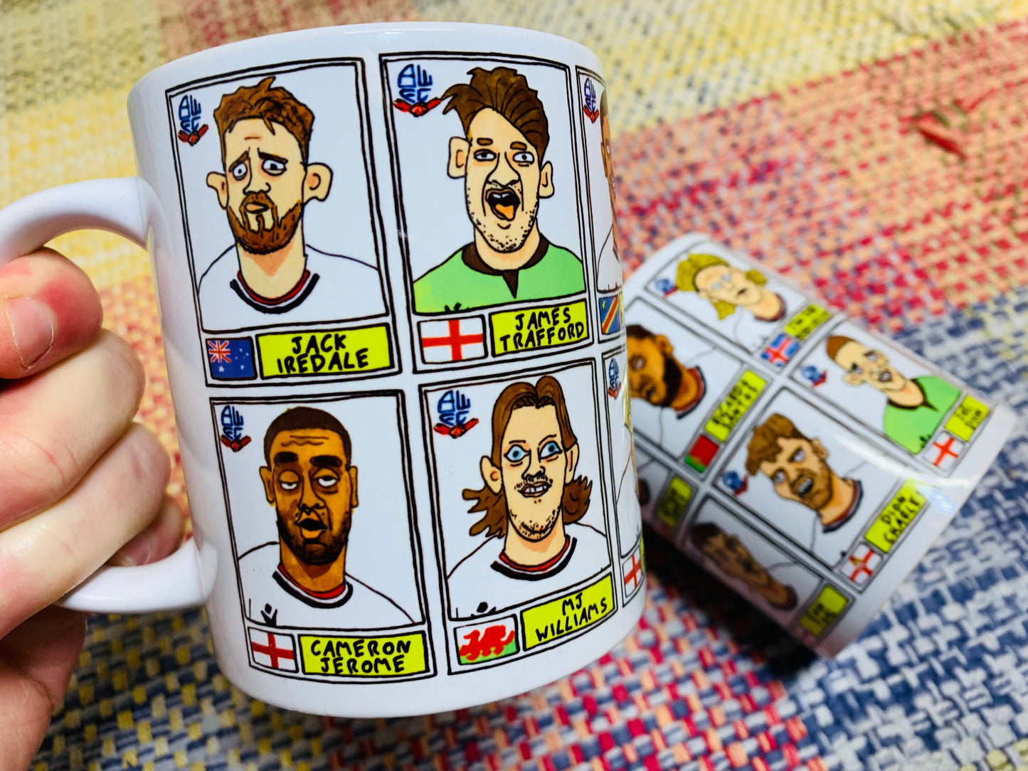 Bolton Wanderers Vol 2 No Score Draws Mug Set - Set of 2 11oz Ceramic Mugs with Wonky Panini-style doodles of BWFC's 2023 EFL Trophy Winners