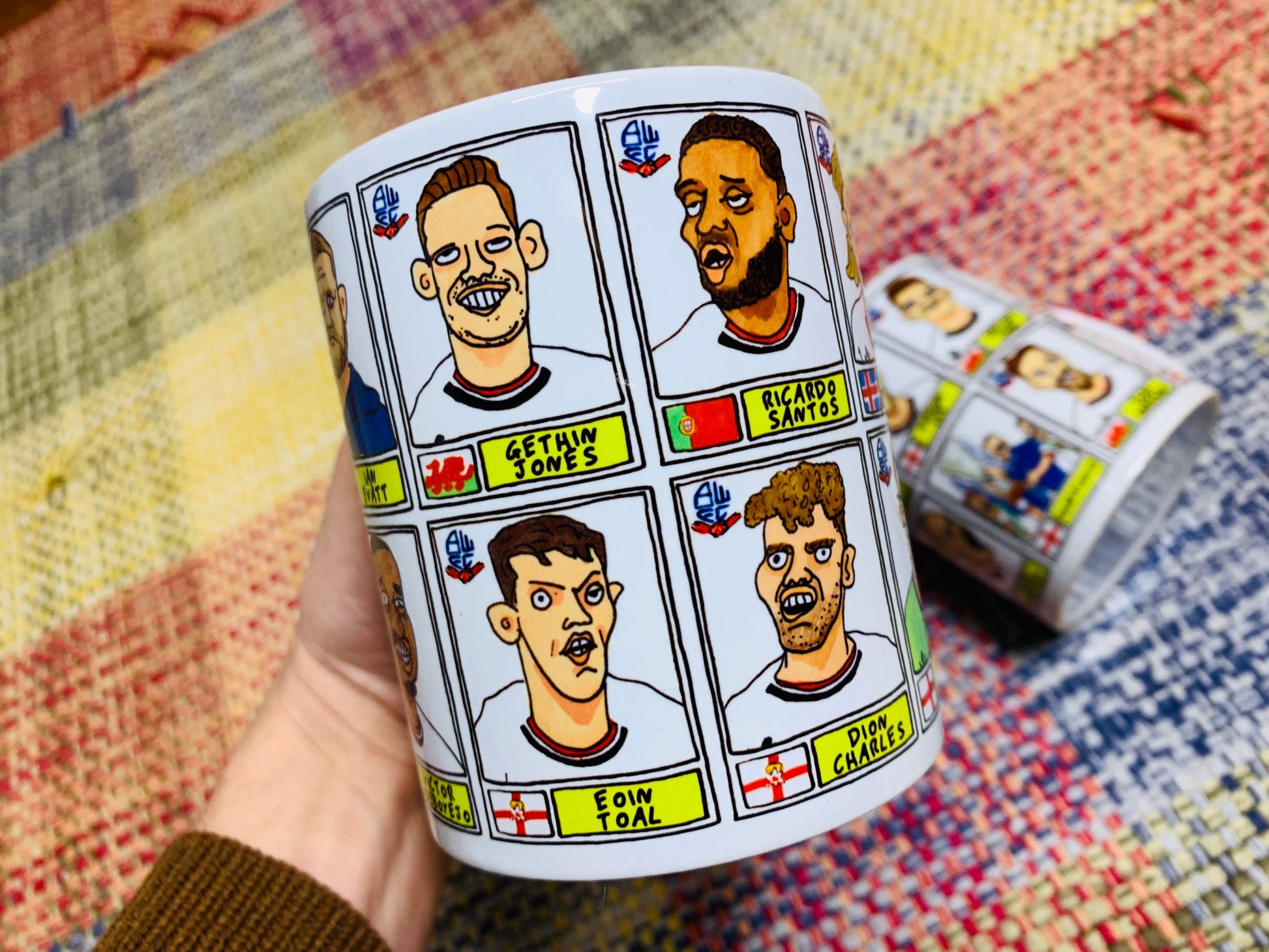 Bolton Wanderers Vol 2 No Score Draws Mug Set - Set of 2 11oz Ceramic Mugs with Wonky Panini-style doodles of BWFC's 2023 EFL Trophy Winners