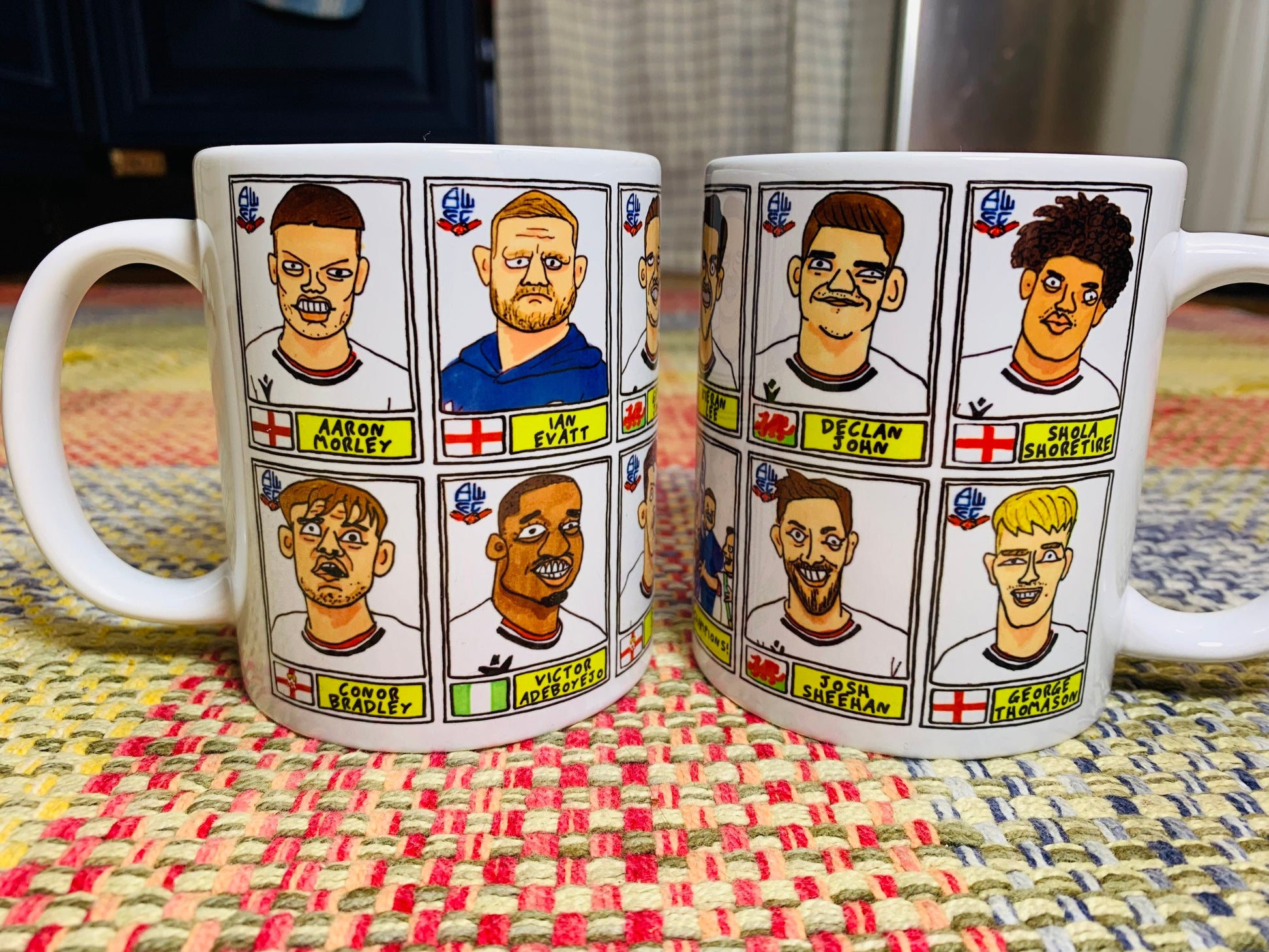 Bolton Wanderers Vol 2 No Score Draws Mug Set - Set of 2 11oz Ceramic Mugs with Wonky Panini-style doodles of BWFC's 2023 EFL Trophy Winners