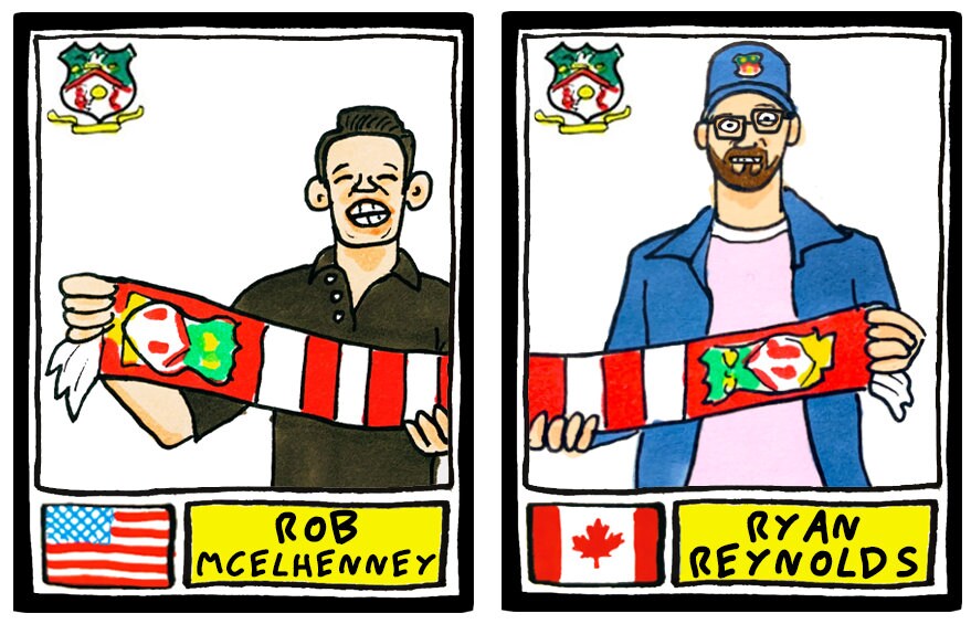 Wrexham Vol 2 - No Score Draws Red Dragons Edition - A3 print of 26 hand-drawn Panini-style Doodles of Wrexham's 22/23 Promotion Winners