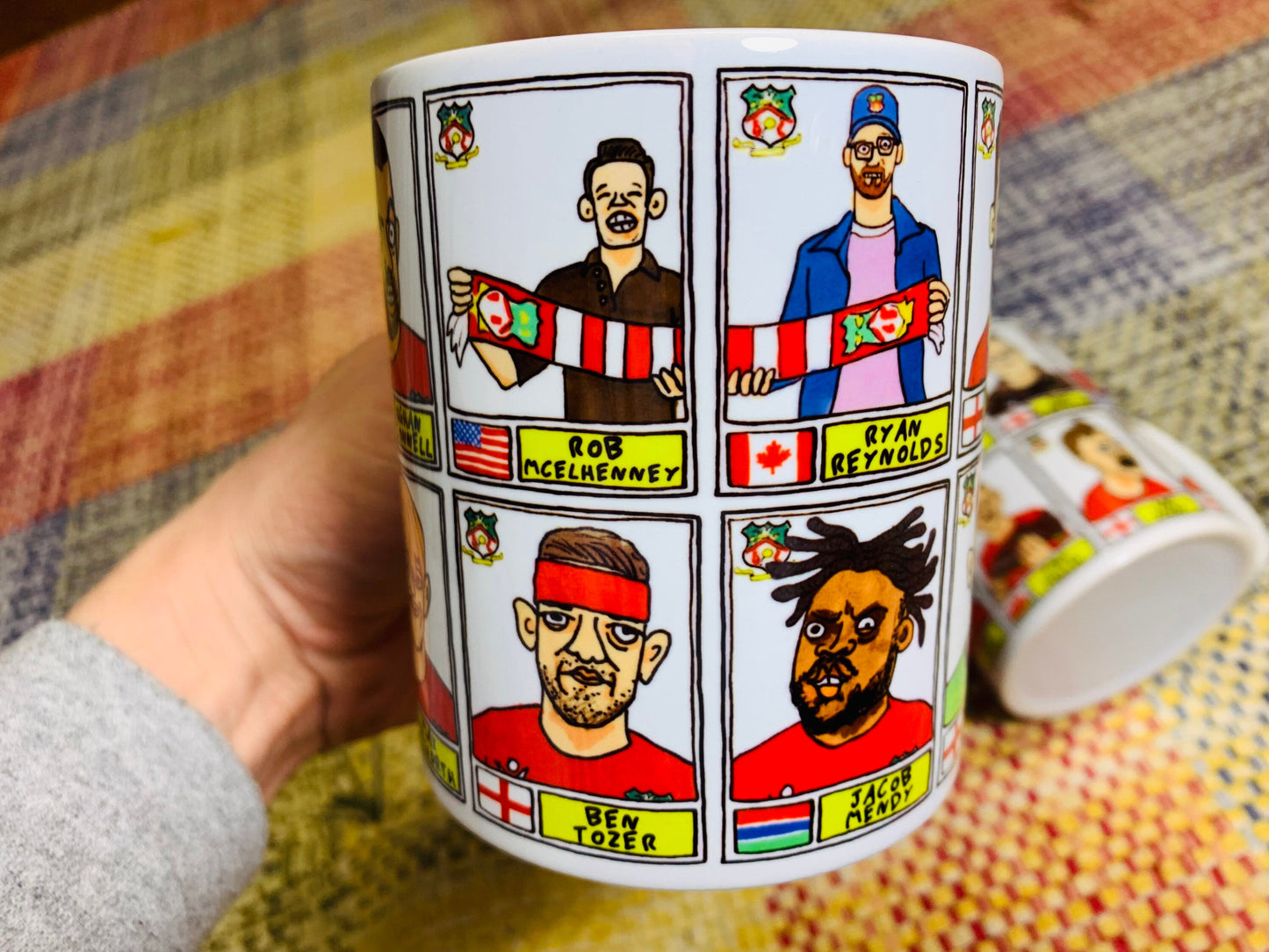 Wrexham Vol 2 No Score Draws Mug Set - Set of TWO 11oz Ceramic Mugs with Wonky Panini-style Doodles of Wrexham's 22/23 Promotion Winners