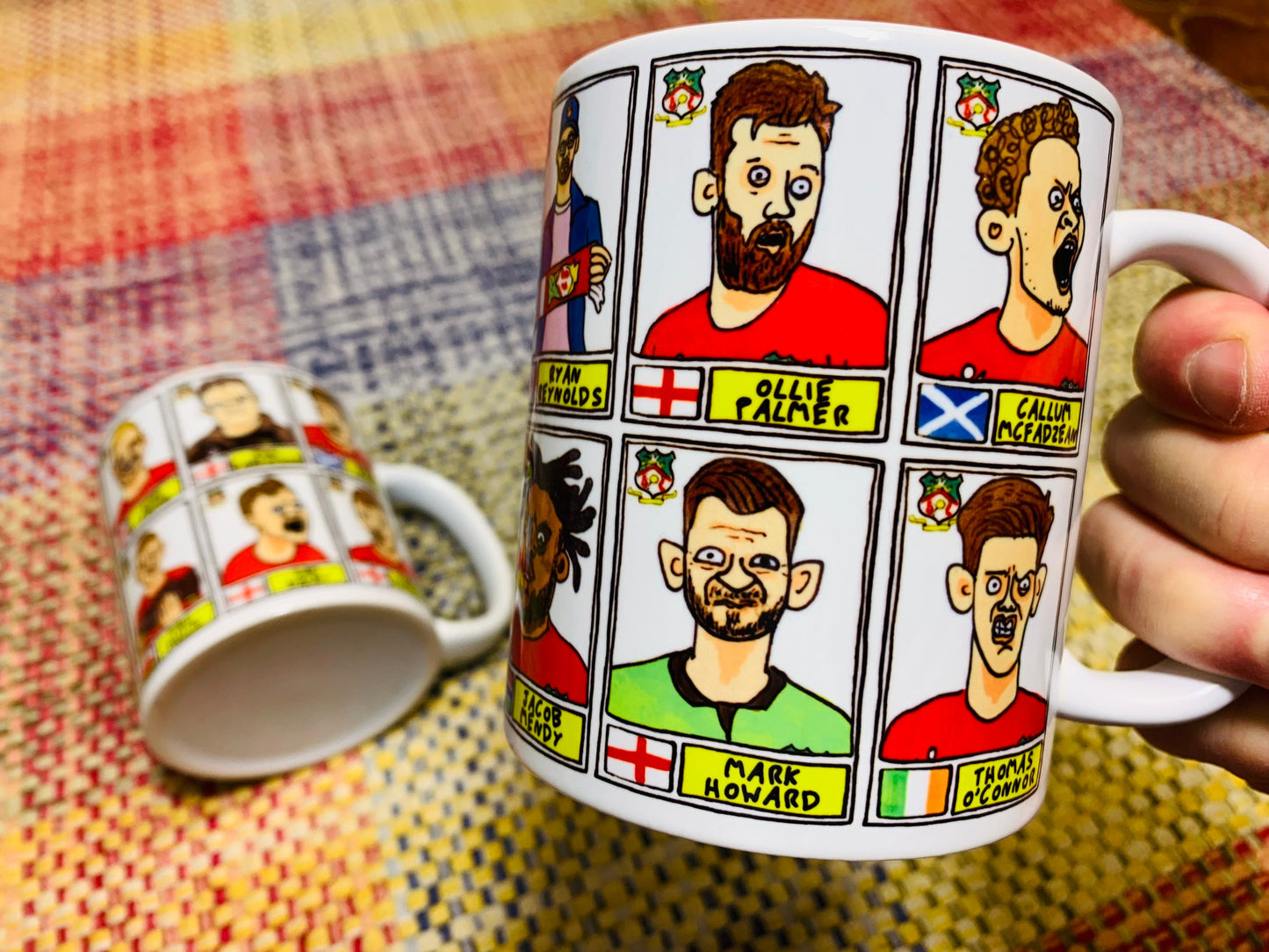 Wrexham Vol 2 No Score Draws Mug Set - Set of TWO 11oz Ceramic Mugs with Wonky Panini-style Doodles of Wrexham's 22/23 Promotion Winners