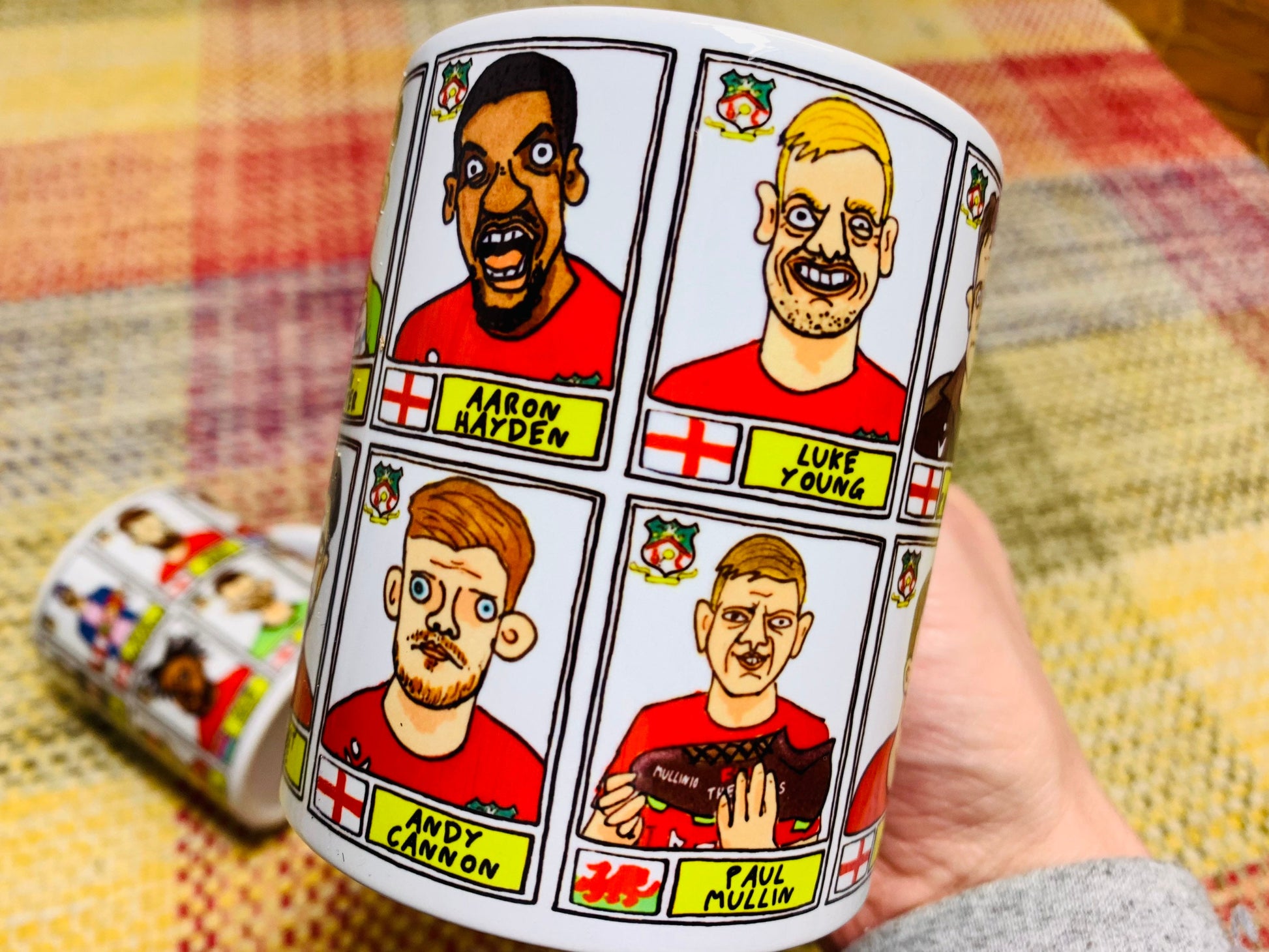 Wrexham Vol 2 No Score Draws Mug Set - Set of TWO 11oz Ceramic Mugs with Wonky Panini-style Doodles of Wrexham's 22/23 Promotion Winners