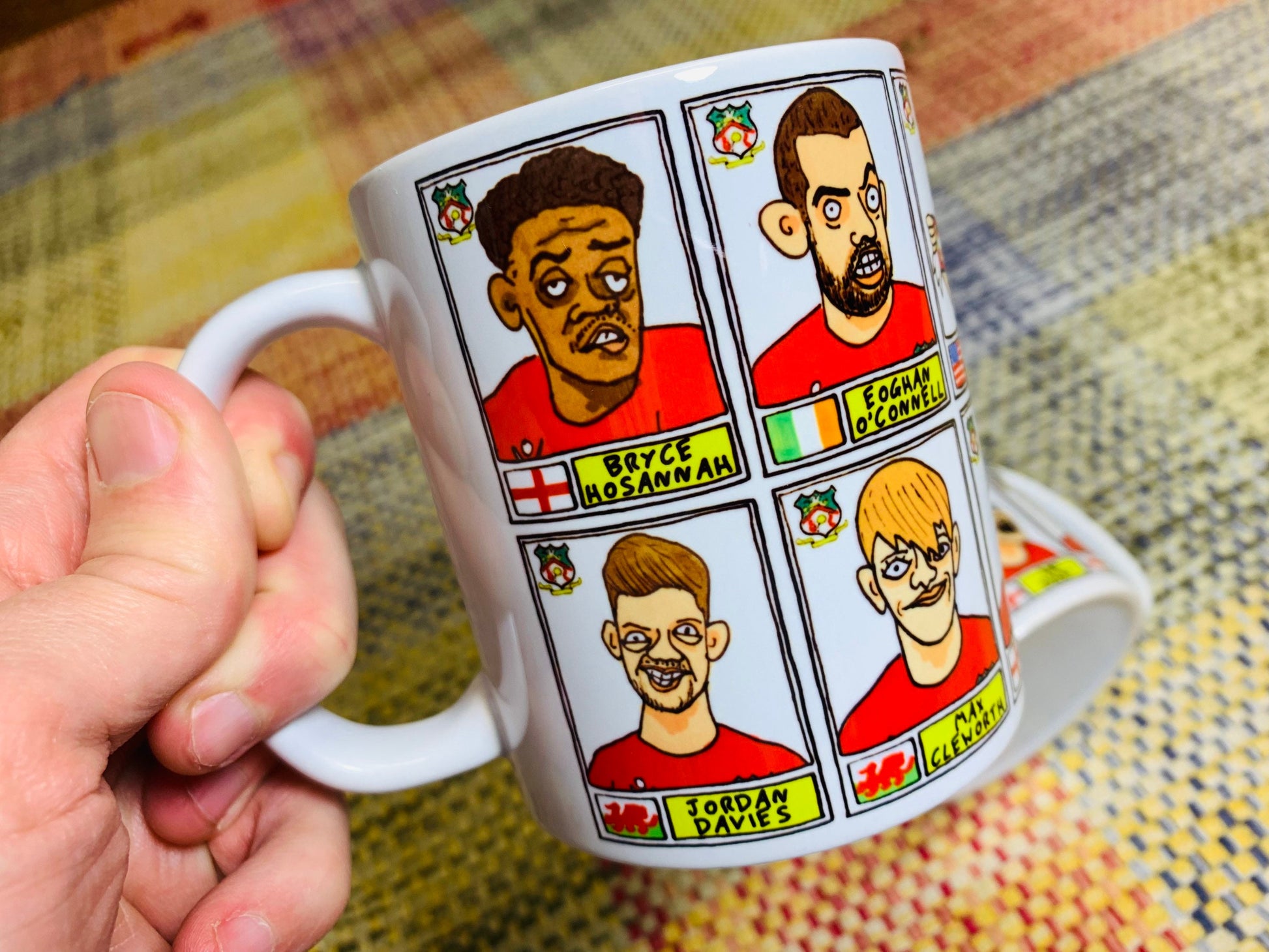 Wrexham Vol 2 No Score Draws Mug Set - Set of TWO 11oz Ceramic Mugs with Wonky Panini-style Doodles of Wrexham's 22/23 Promotion Winners