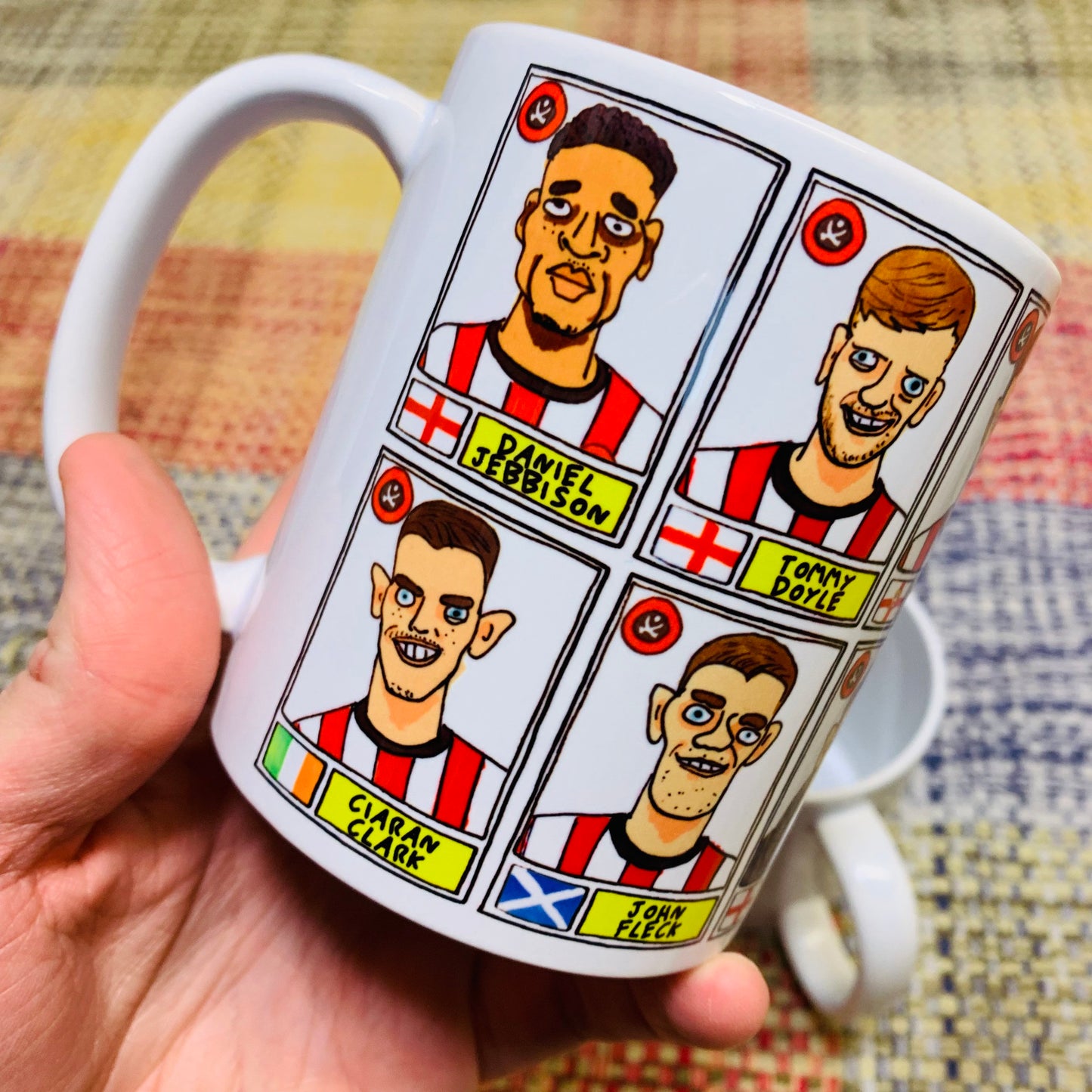 Sheffield United Vol 2 No Score Draws Mug Set - Set of TWO 11oz Ceramic Mugs with Wonky Panini-style Doodles of SUFC 22/23 Promotion Winners