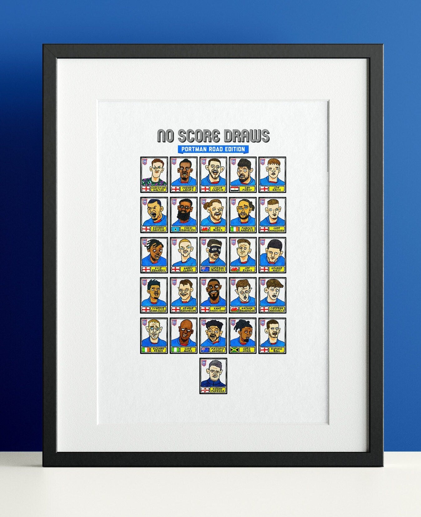 Ipswich Town Vol 2 - No Score Draws Portman Road Edition - A3 print of 26 hand-drawn Panini Doodles of ITFC's 22/23 Promotion Winners