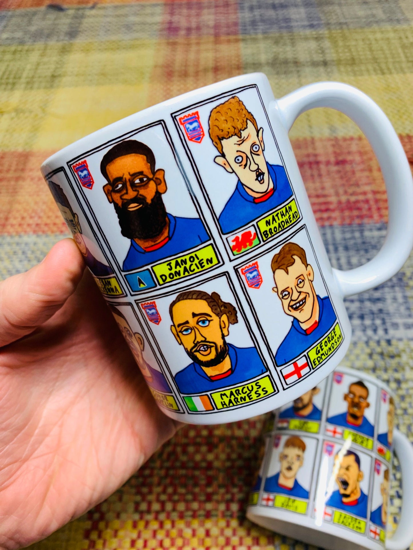 Ipswich Town Vol 2 No Score Draws Mug Set - Set of TWO 11oz Ceramic Mugs with Wonky Panini-style Doodles of ITFC's 22/23 Promotion Winners