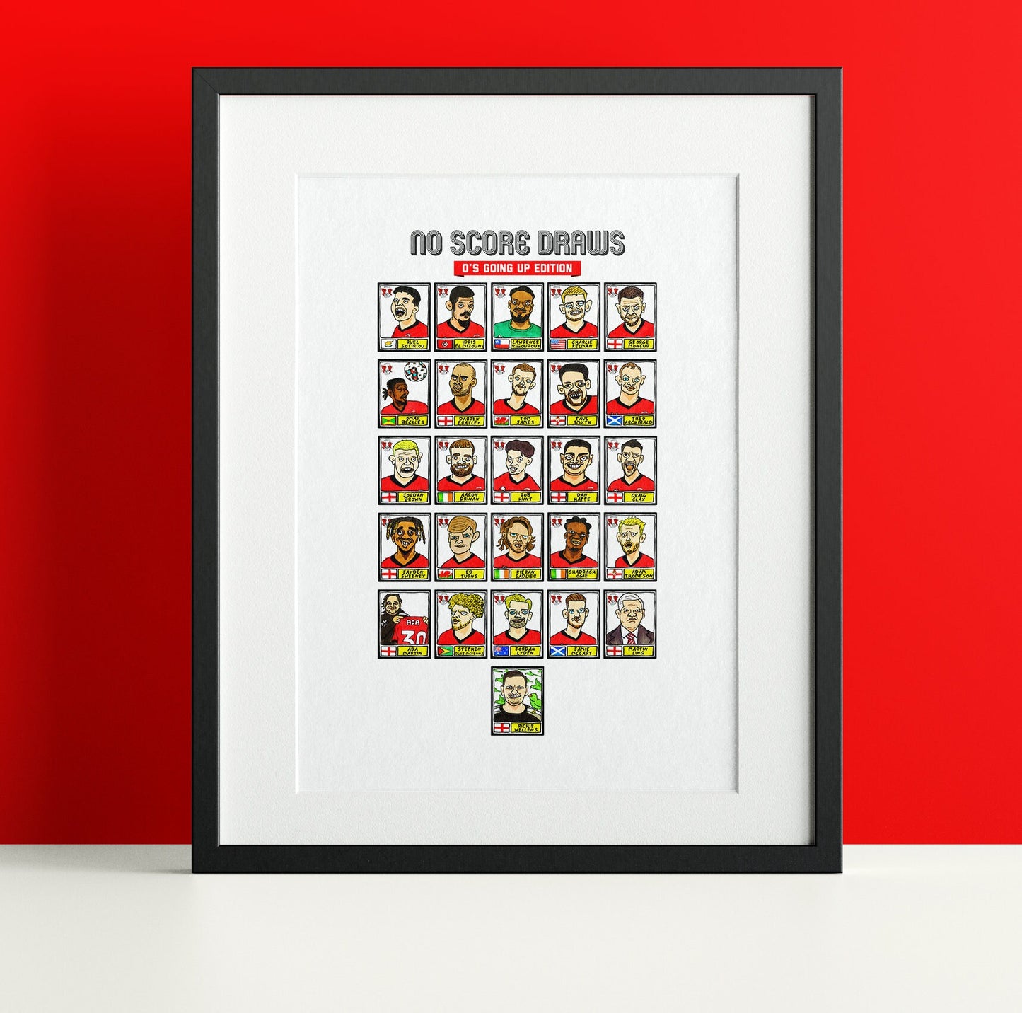 Leyton Orient Vol 2 - No Score Draws O's Going Up Edition - A3 print of 26 hand-drawn Panini-style Doodles of LOFC's 22/23 Promotion Winners