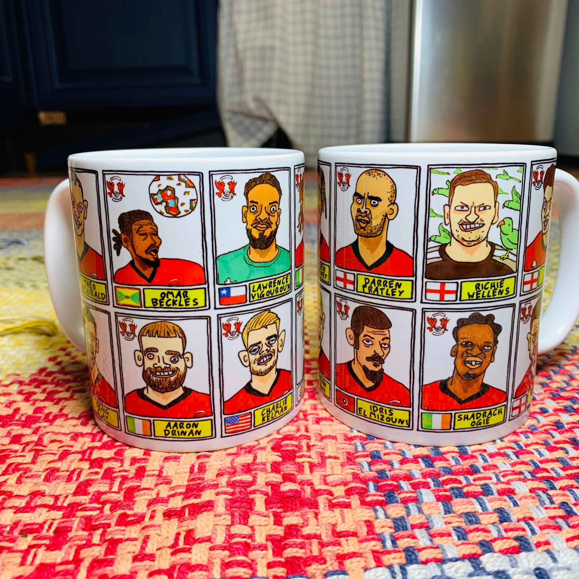 Leyton Orient Vol 2 No Score Draws Mug Set - Set of TWO 11oz Ceramic Mugs with Wonky Panini-style Doodles of LOFC's 22/23 Promotion Winners