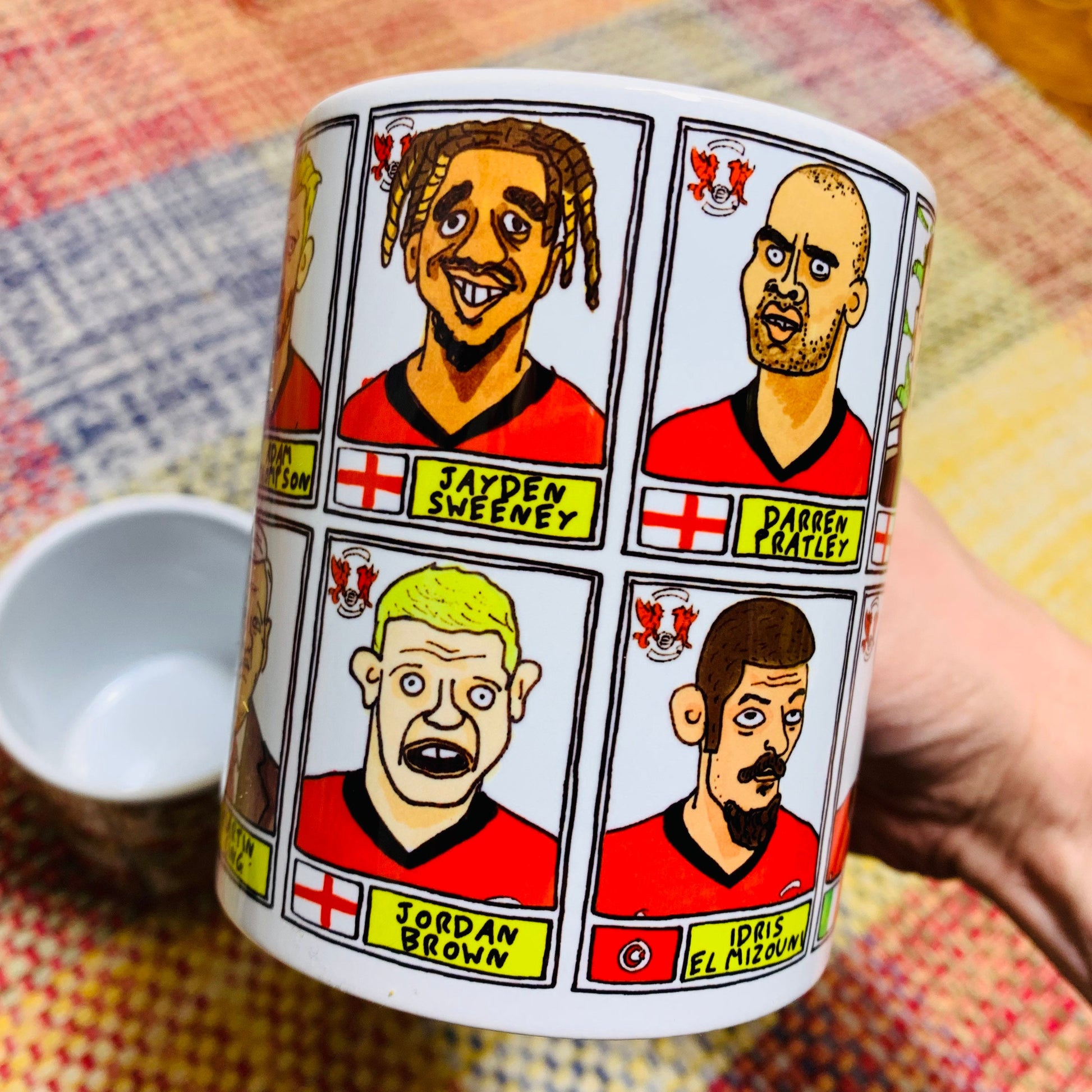 Leyton Orient Vol 2 No Score Draws Mug Set - Set of TWO 11oz Ceramic Mugs with Wonky Panini-style Doodles of LOFC's 22/23 Promotion Winners