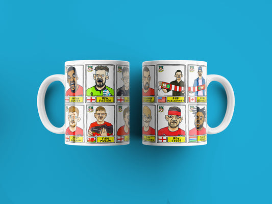 Wrexham Vol 2 No Score Draws Mug Set - Set of TWO 11oz Ceramic Mugs with Wonky Panini-style Doodles of Wrexham's 22/23 Promotion Winners