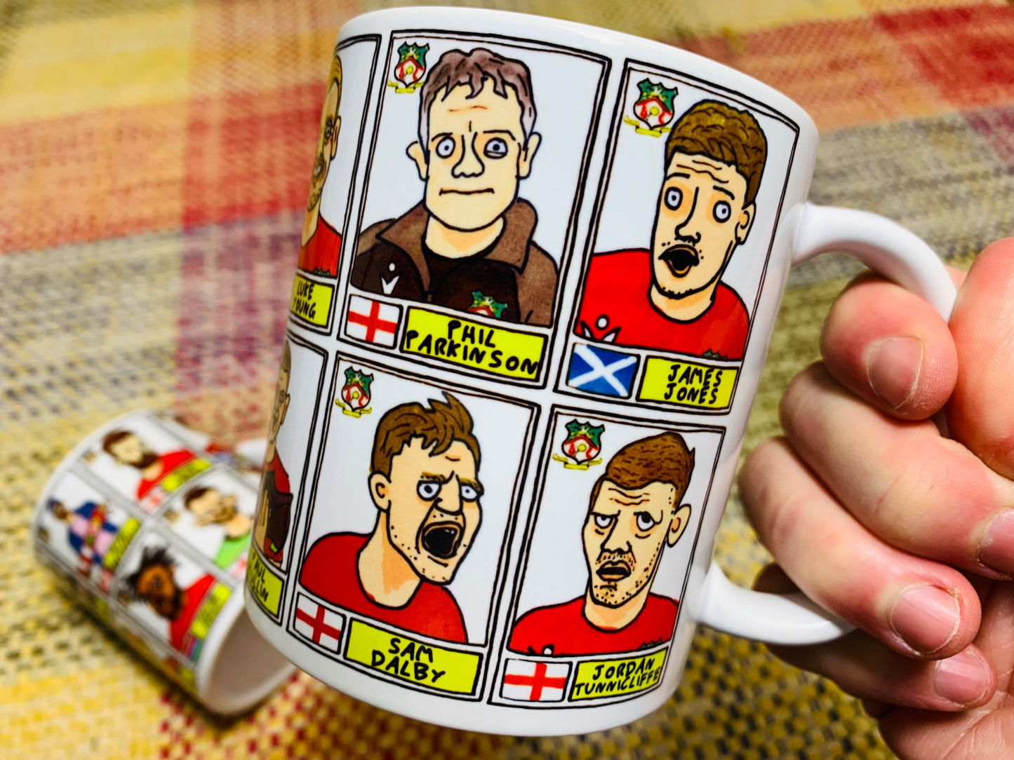 Wrexham Vol 2 No Score Draws Mug Set - Set of TWO 11oz Ceramic Mugs with Wonky Panini-style Doodles of Wrexham's 22/23 Promotion Winners