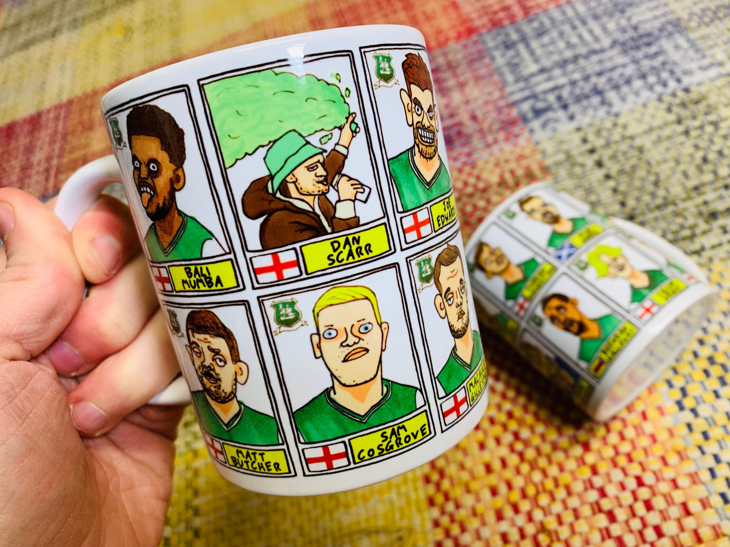 Plymouth Argyle Vol 2 No Score Draws Mug Set - Set of TWO 11oz Ceramic Mugs with Wonky Panini-style Doodles of PAFC's 22/23 League 1 Winners