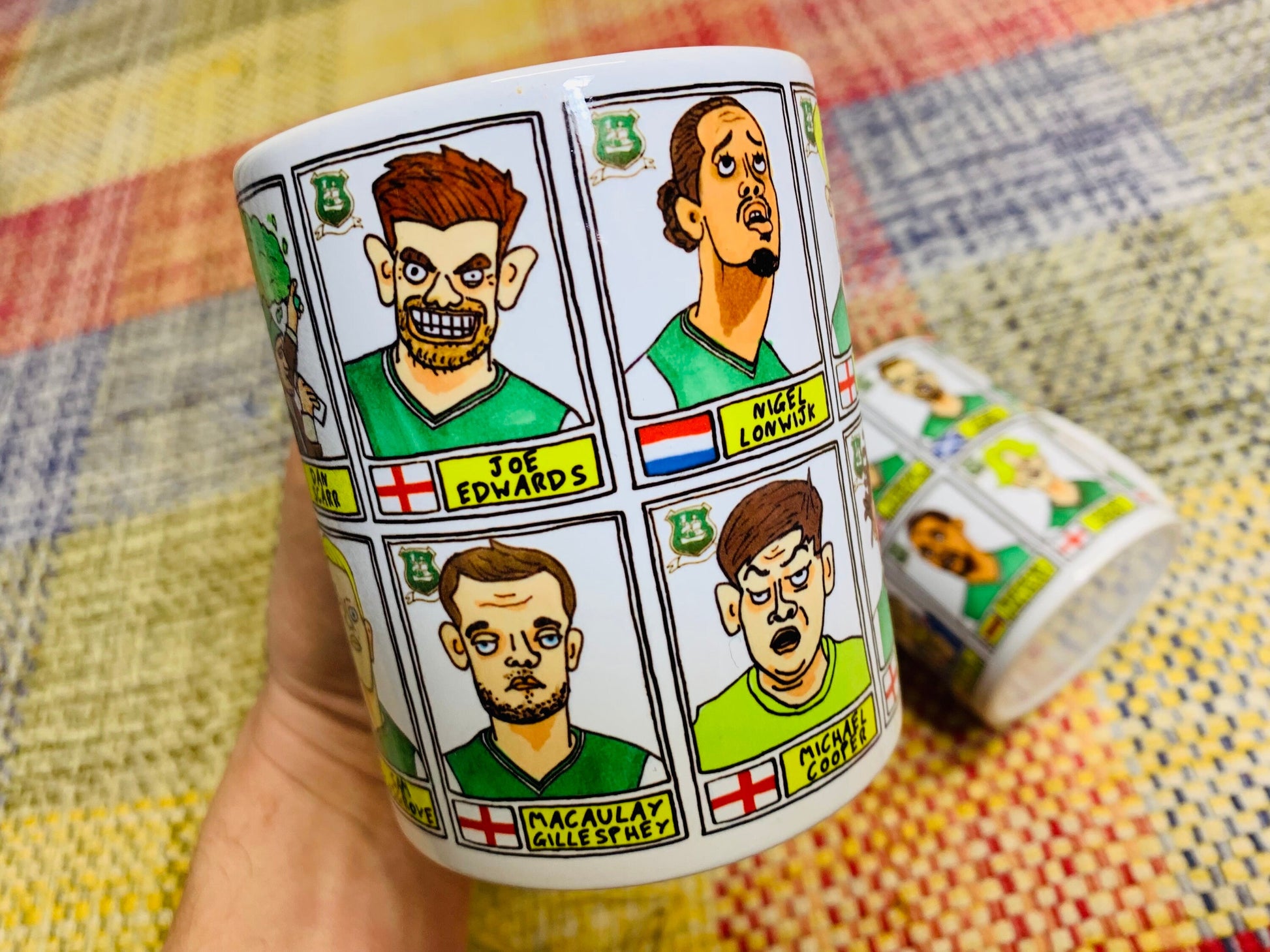 Plymouth Argyle Vol 2 No Score Draws Mug Set - Set of TWO 11oz Ceramic Mugs with Wonky Panini-style Doodles of PAFC's 22/23 League 1 Winners