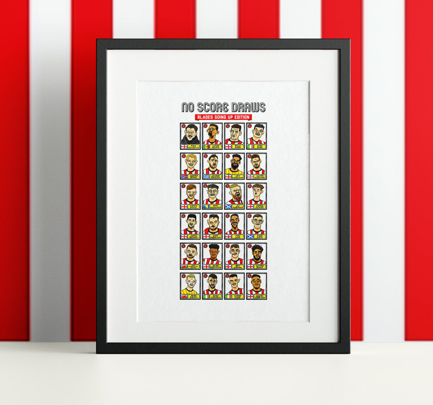 Sheffield United Vol 2 - No Score Draws Blades Going Up Edition - A3 print of 24 hand-drawn Panini Doodles of SUFC 22/23 Promotion Winners