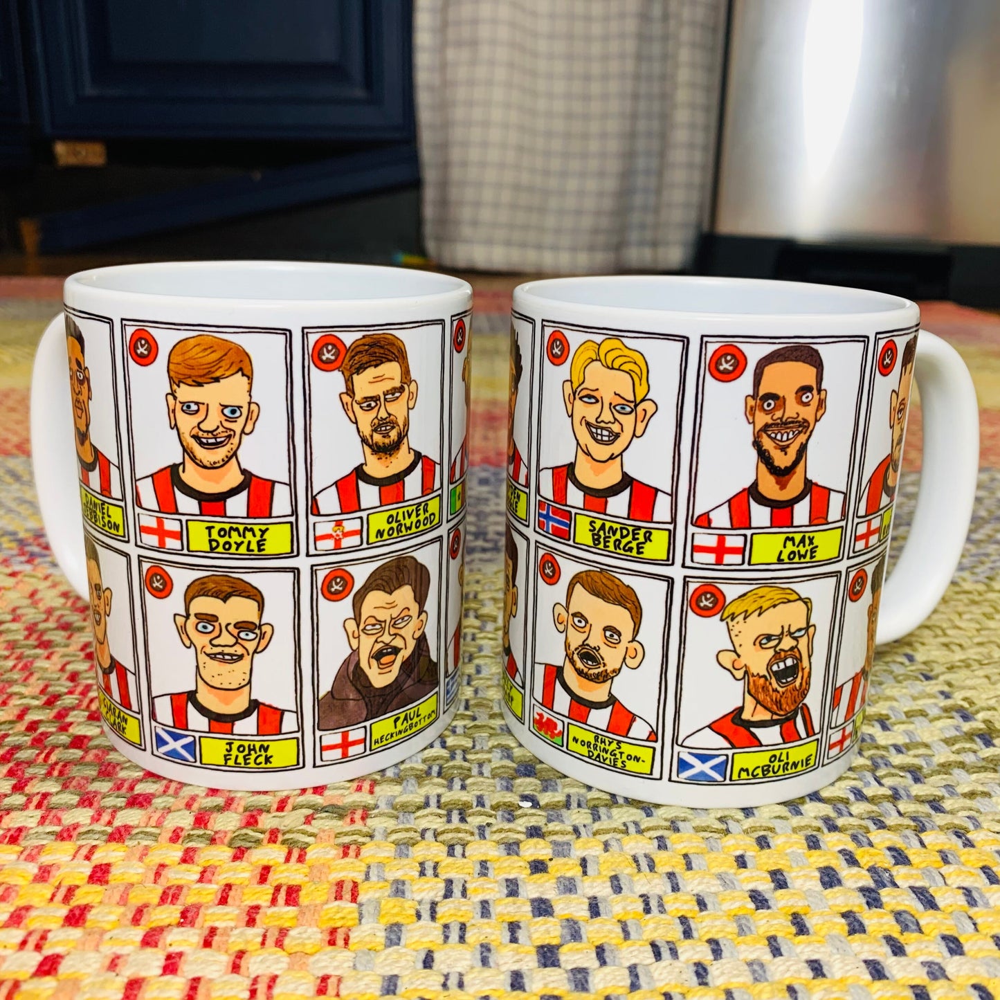 Sheffield United Vol 2 No Score Draws Mug Set - Set of TWO 11oz Ceramic Mugs with Wonky Panini-style Doodles of SUFC 22/23 Promotion Winners