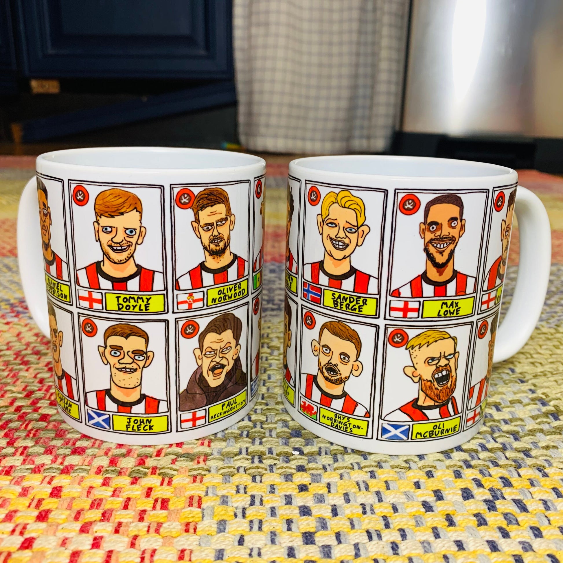 Sheffield United Vol 2 No Score Draws Mug Set - Set of TWO 11oz Ceramic Mugs with Wonky Panini-style Doodles of SUFC 22/23 Promotion Winners