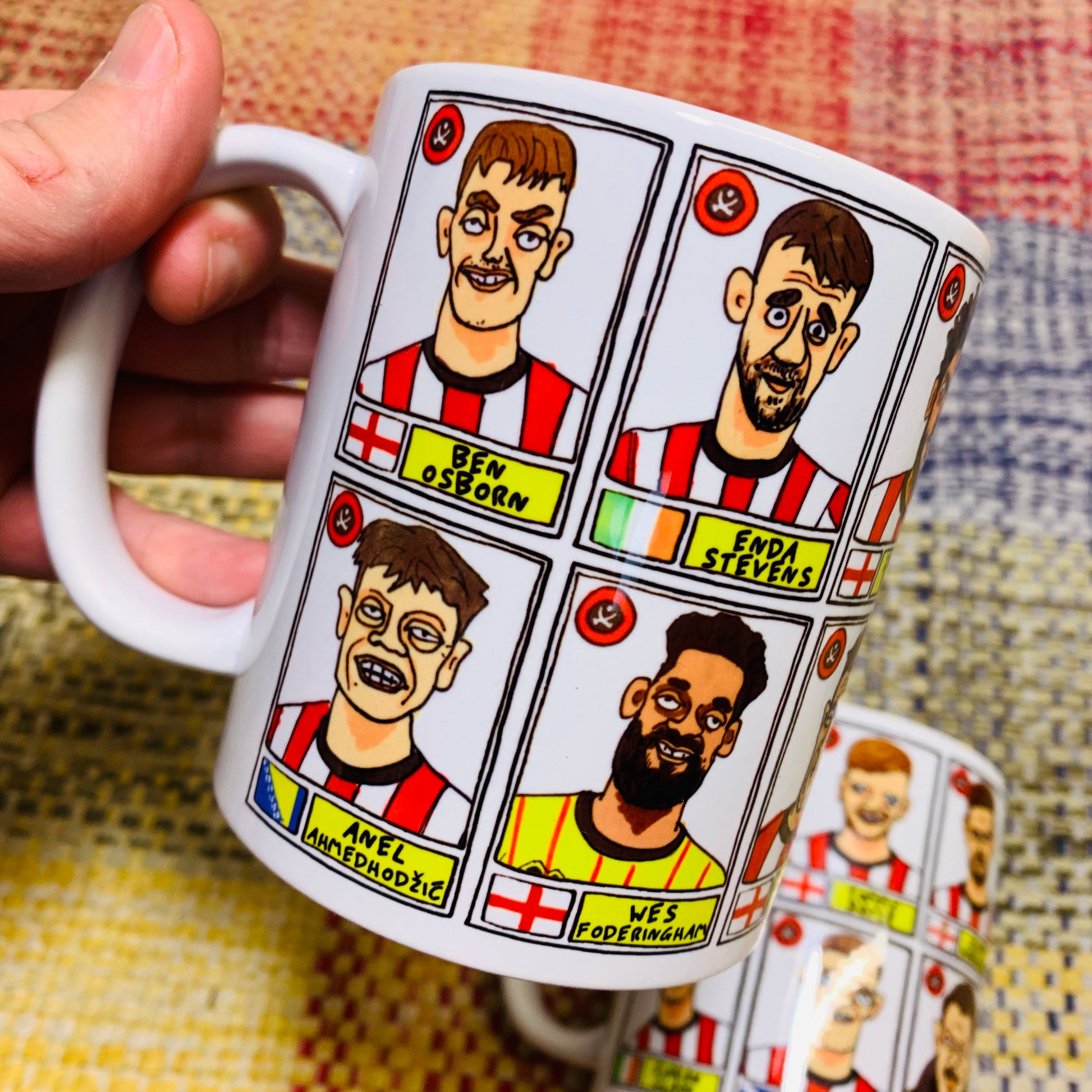 Sheffield United Vol 2 No Score Draws Mug Set - Set of TWO 11oz Ceramic Mugs with Wonky Panini-style Doodles of SUFC 22/23 Promotion Winners