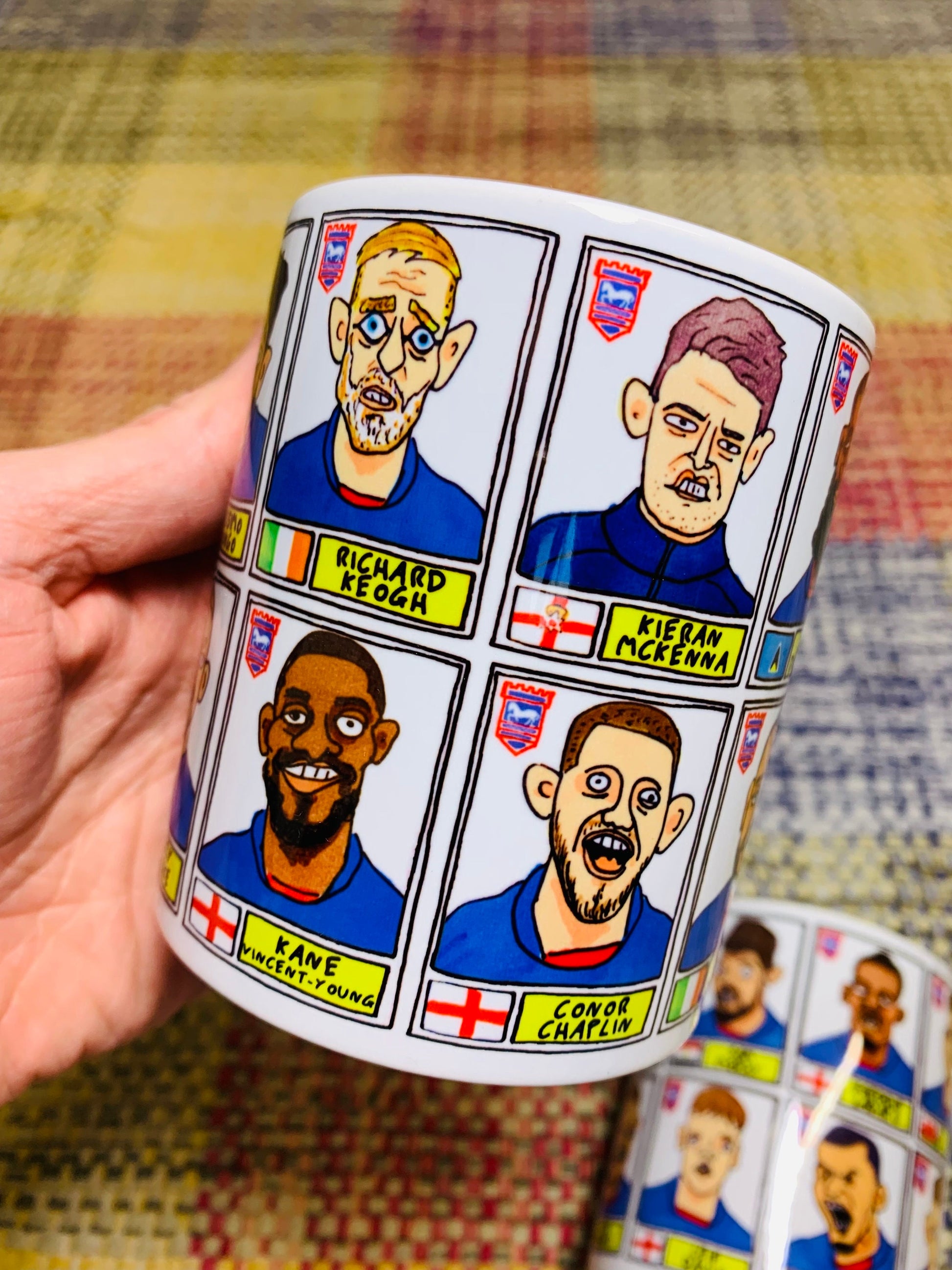 Ipswich Town Vol 2 No Score Draws Mug Set - Set of TWO 11oz Ceramic Mugs with Wonky Panini-style Doodles of ITFC's 22/23 Promotion Winners