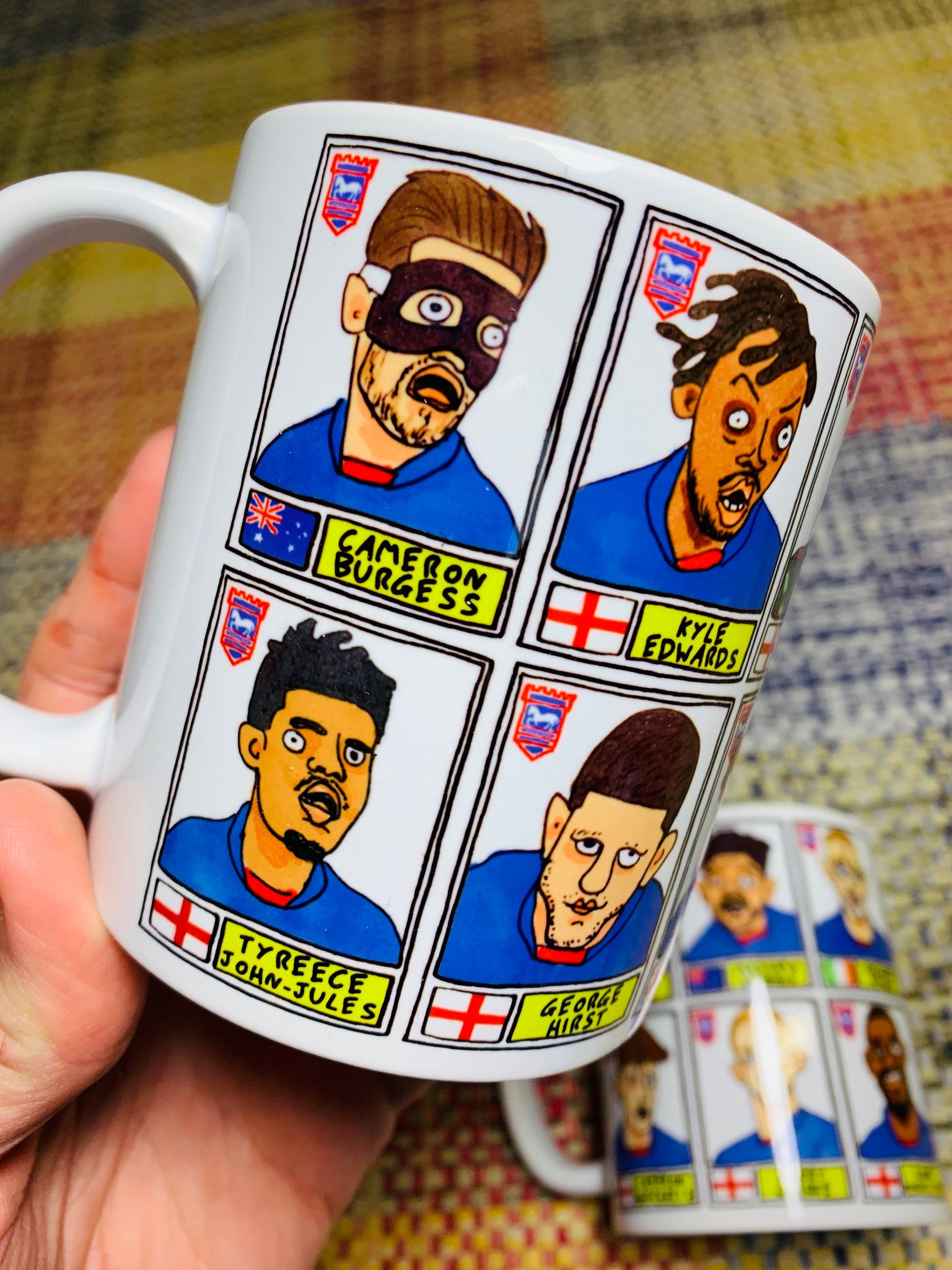 Ipswich Town Vol 2 No Score Draws Mug Set - Set of TWO 11oz Ceramic Mugs with Wonky Panini-style Doodles of ITFC's 22/23 Promotion Winners