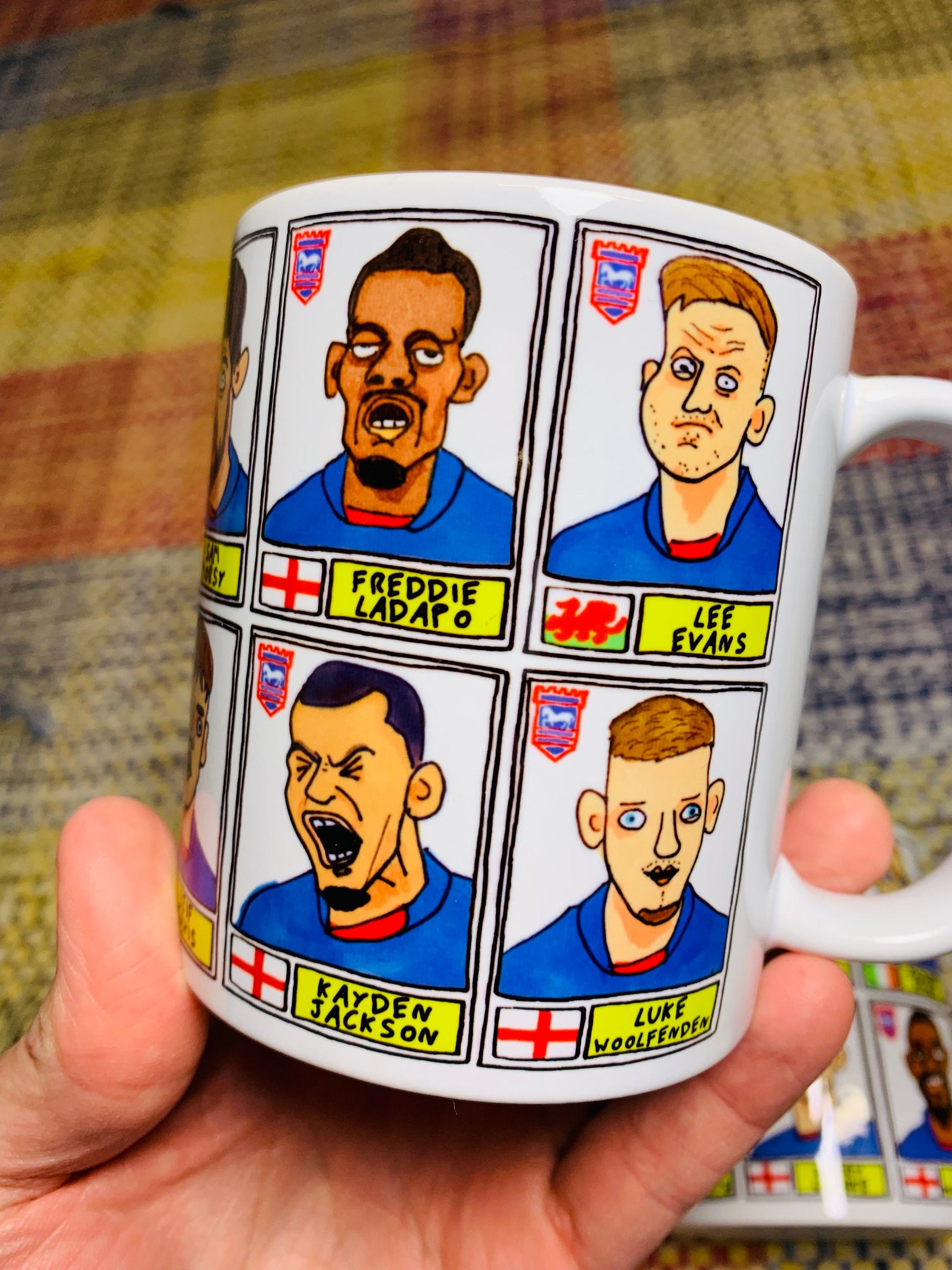 Ipswich Town Vol 2 No Score Draws Mug Set - Set of TWO 11oz Ceramic Mugs with Wonky Panini-style Doodles of ITFC's 22/23 Promotion Winners