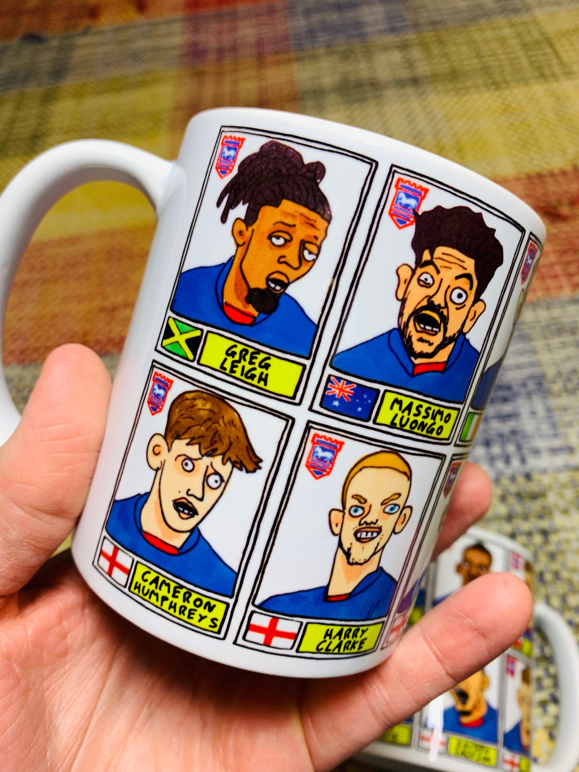 Ipswich Town Vol 2 No Score Draws Mug Set - Set of TWO 11oz Ceramic Mugs with Wonky Panini-style Doodles of ITFC's 22/23 Promotion Winners