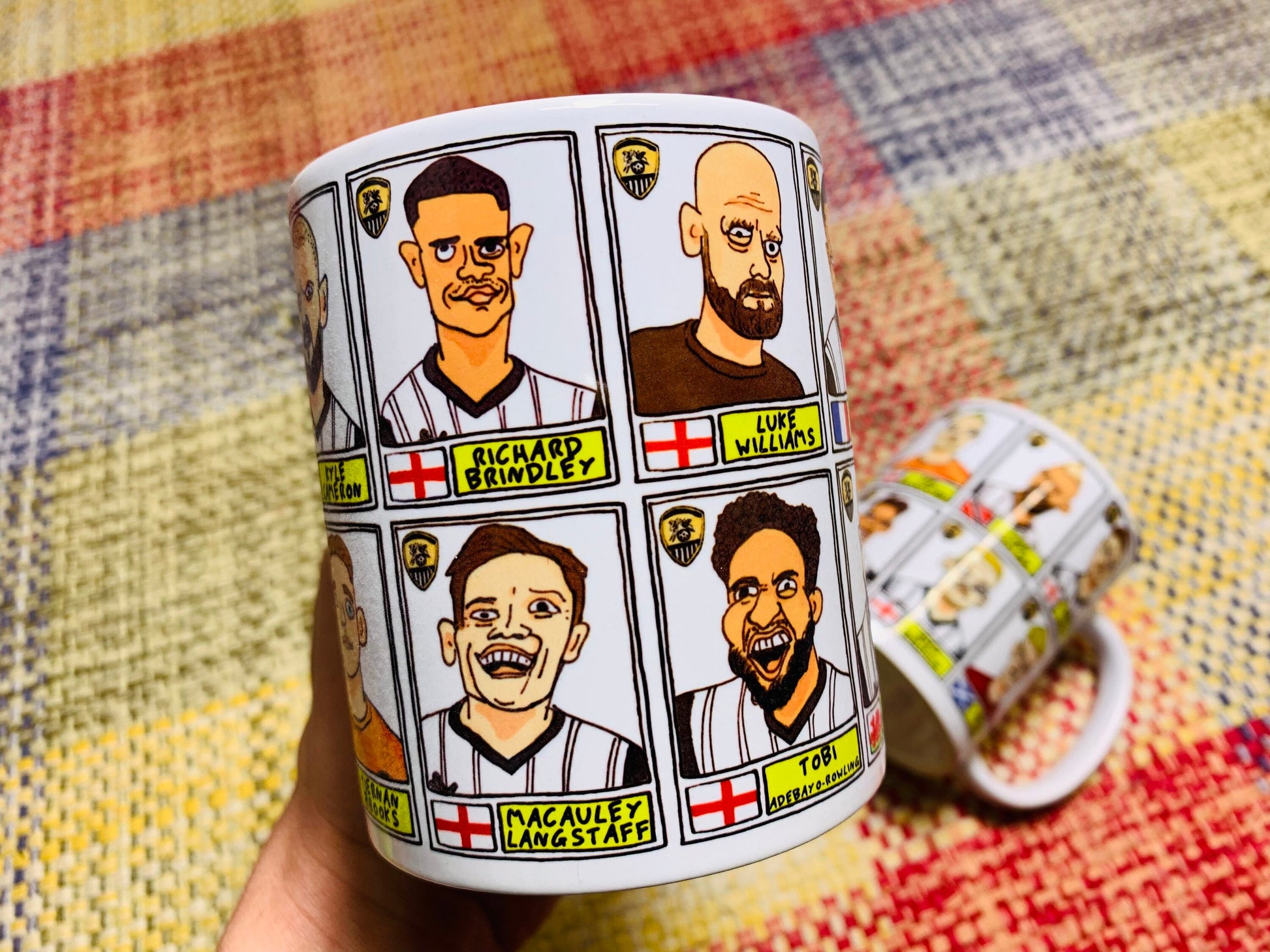 Notts County No Score Draws Mug Set - Set of TWO 11oz Ceramic Mugs with Wonky Panini-style Doodles of Magpies NCFCs 22/23 Promotion Winners