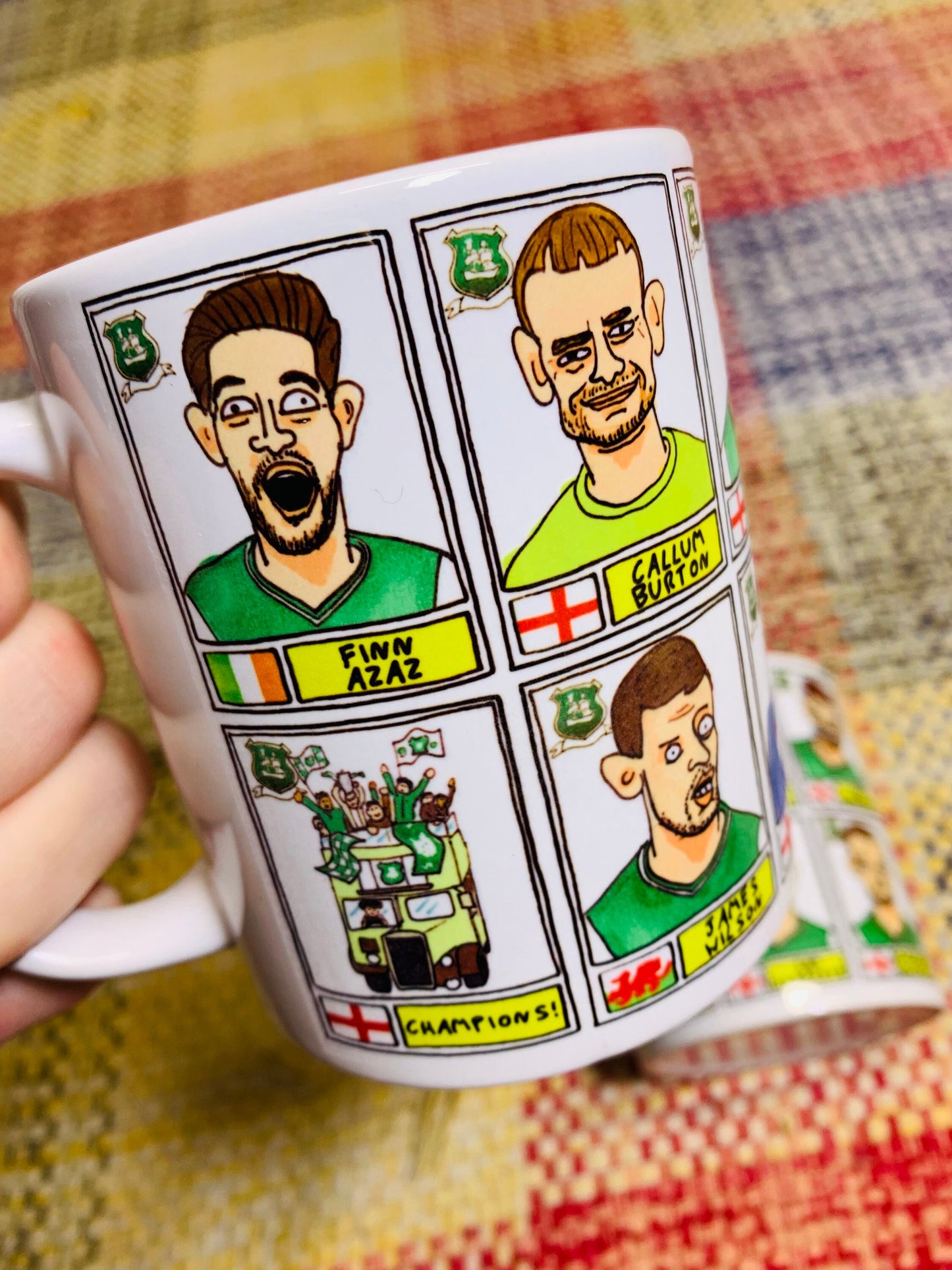 Plymouth Argyle Vol 2 No Score Draws Mug Set - Set of TWO 11oz Ceramic Mugs with Wonky Panini-style Doodles of PAFC's 22/23 League 1 Winners