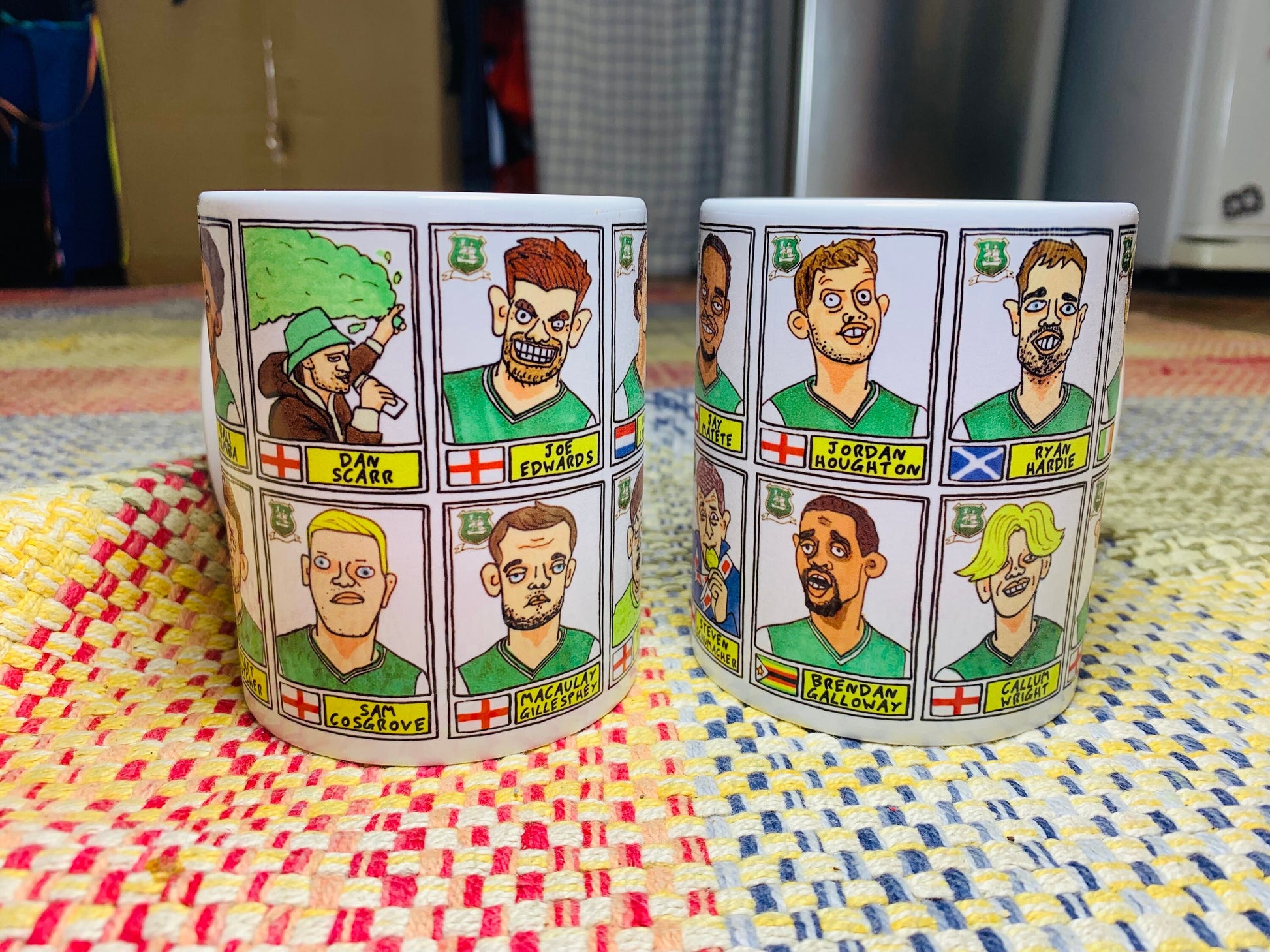 Plymouth Argyle Vol 2 No Score Draws Mug Set - Set of TWO 11oz Ceramic Mugs with Wonky Panini-style Doodles of PAFC's 22/23 League 1 Winners