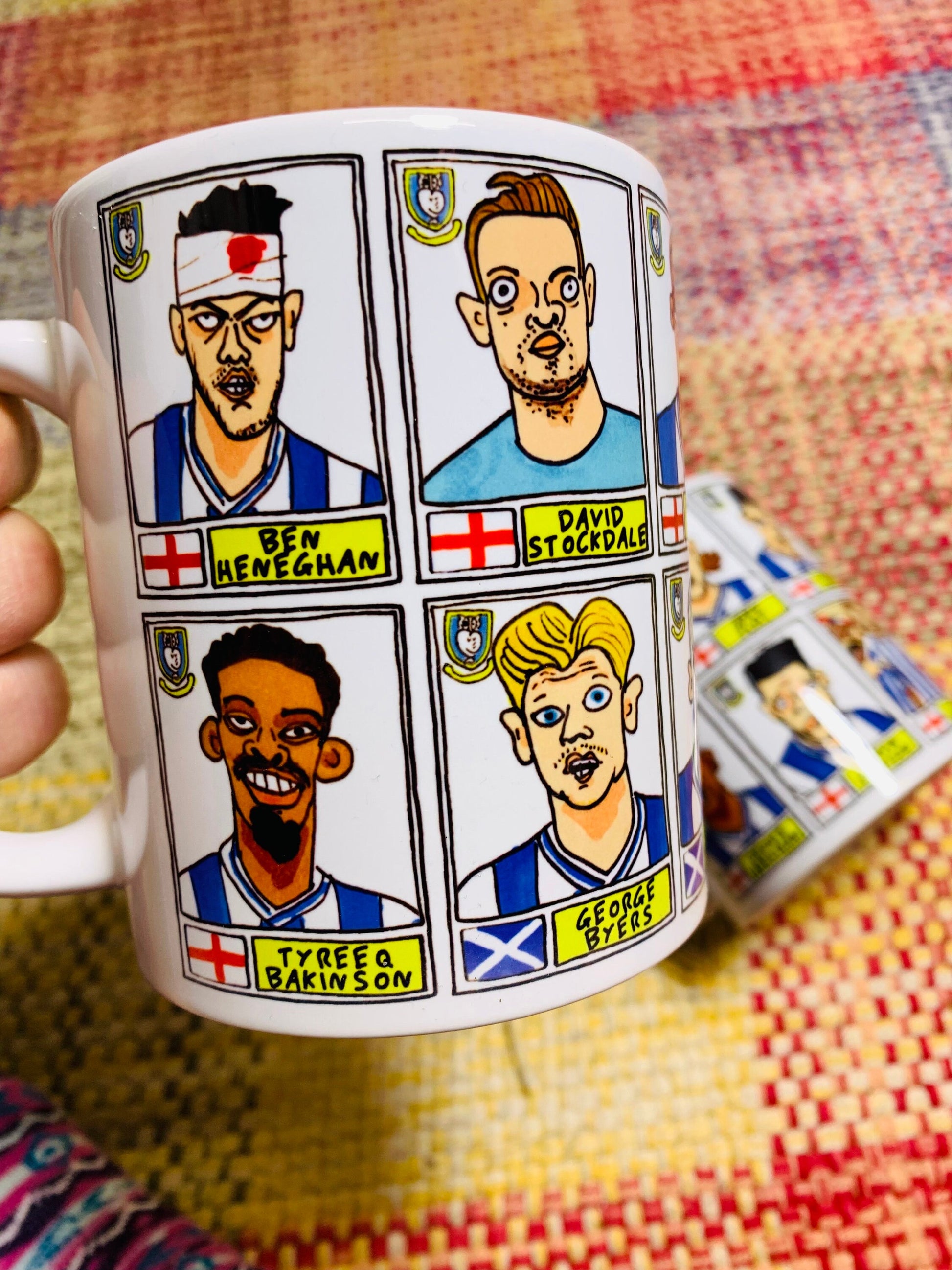 Sheffield Wednesday Vol 2 No Score Draws Mug Set - Set of TWO 11oz Ceramic Mugs with Wonky Paninified Doodles of SWFC 22/23 Playoff Winners