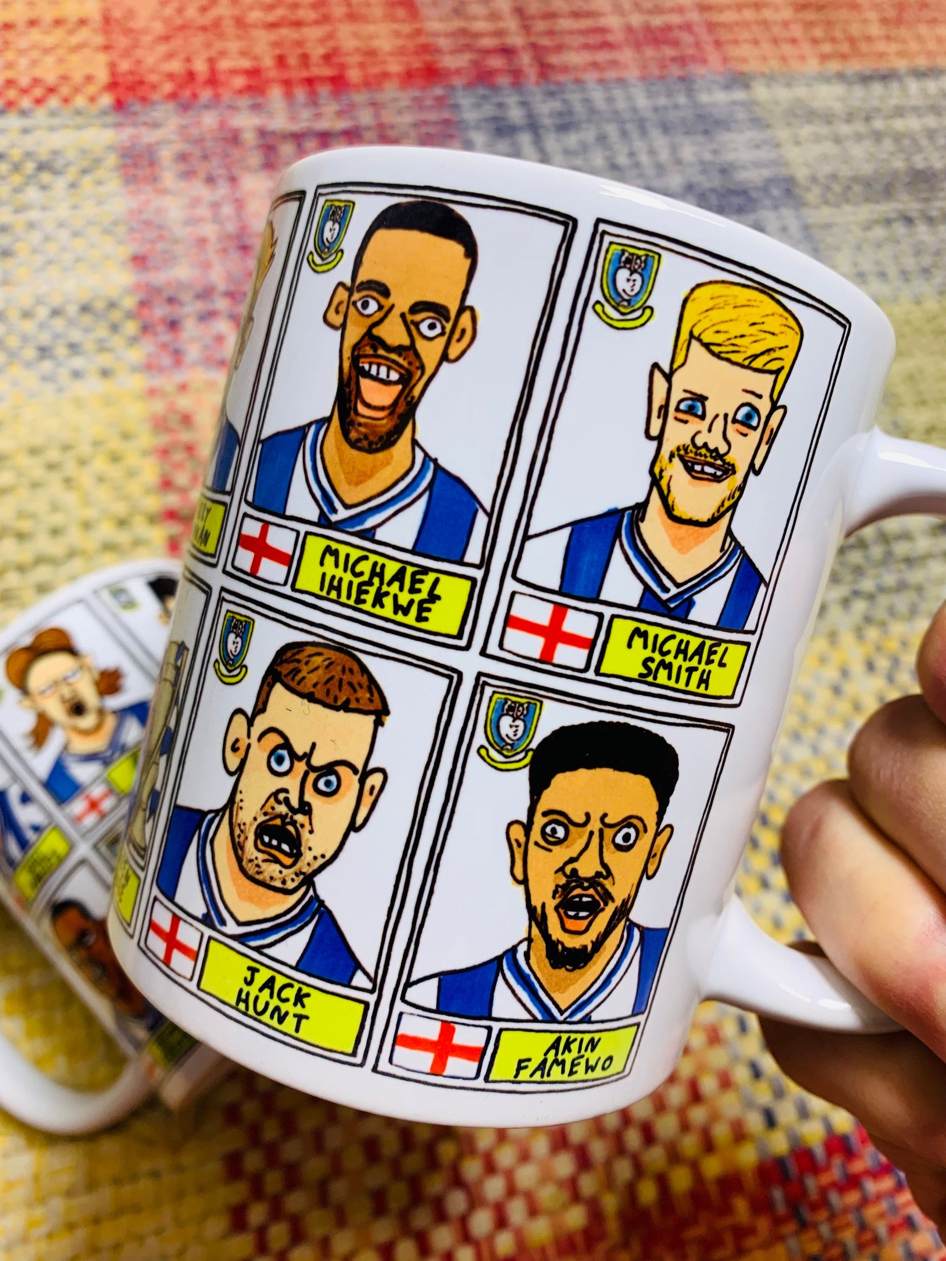 Sheffield Wednesday Vol 2 No Score Draws Mug Set - Set of TWO 11oz Ceramic Mugs with Wonky Paninified Doodles of SWFC 22/23 Playoff Winners