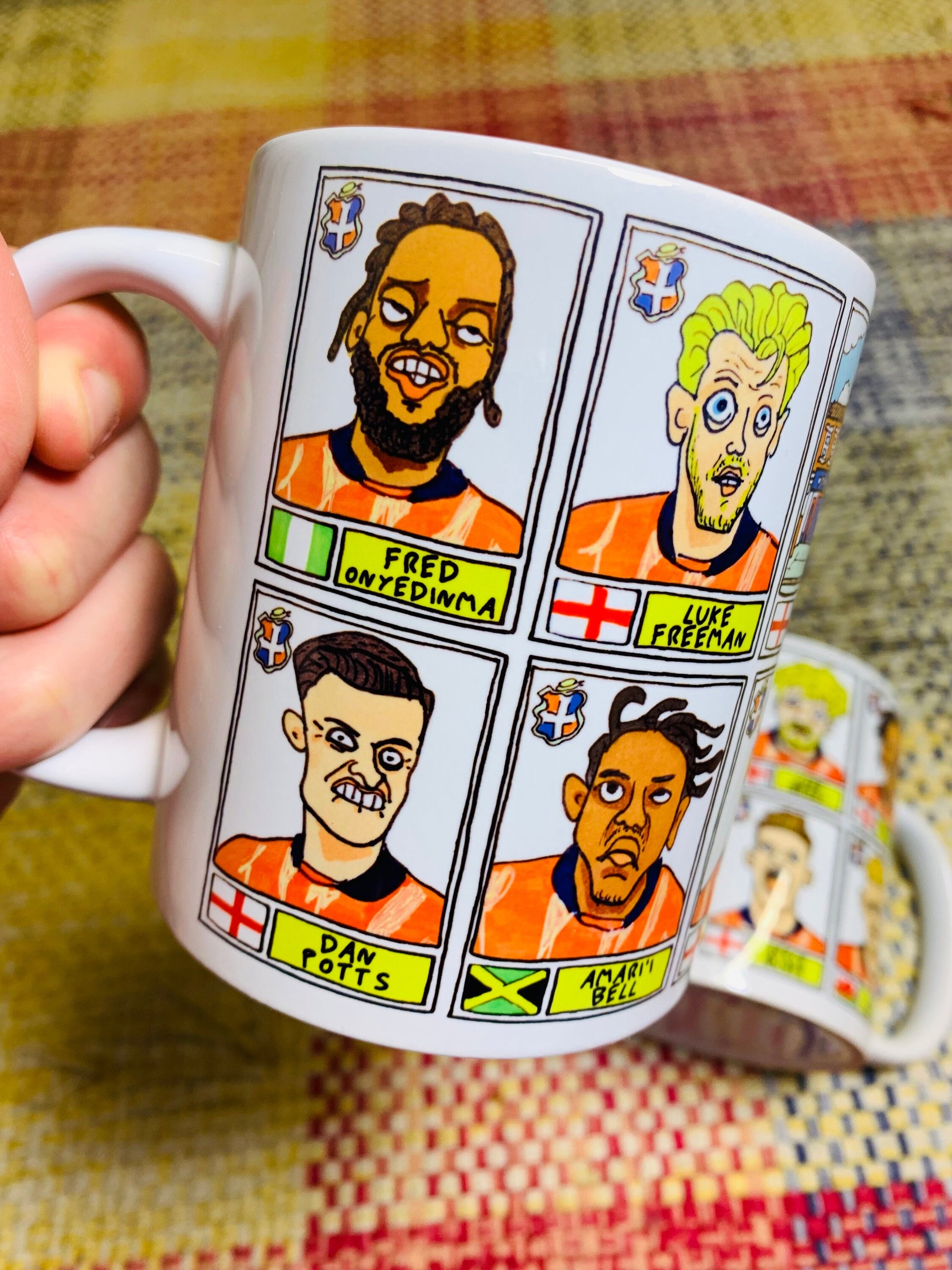 Luton Town Vol 2 No Score Draws Mug Set - Set of TWO 11oz Ceramic Mugs with Wonky Paninified Hatters Doodles of LTFC's 22/23 Playoff Winners