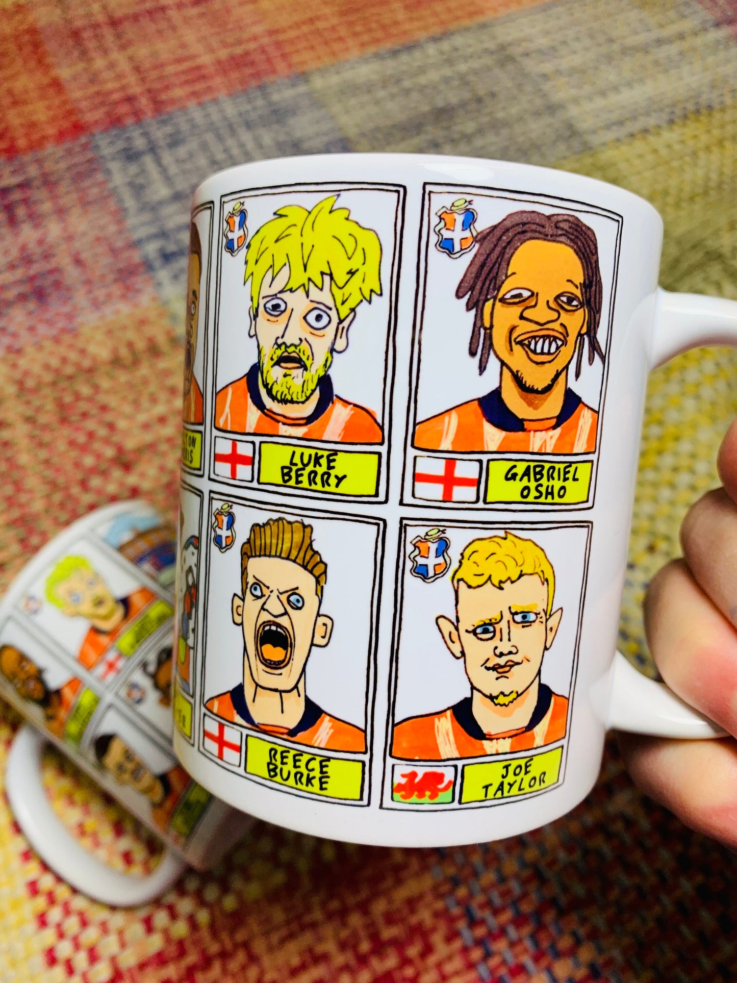 Luton Town Vol 2 No Score Draws Mug Set - Set of TWO 11oz Ceramic Mugs with Wonky Paninified Hatters Doodles of LTFC's 22/23 Playoff Winners