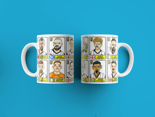 Notts County No Score Draws Mug Set - Set of TWO 11oz Ceramic Mugs with Wonky Panini-style Doodles of Magpies NCFCs 22/23 Promotion Winners