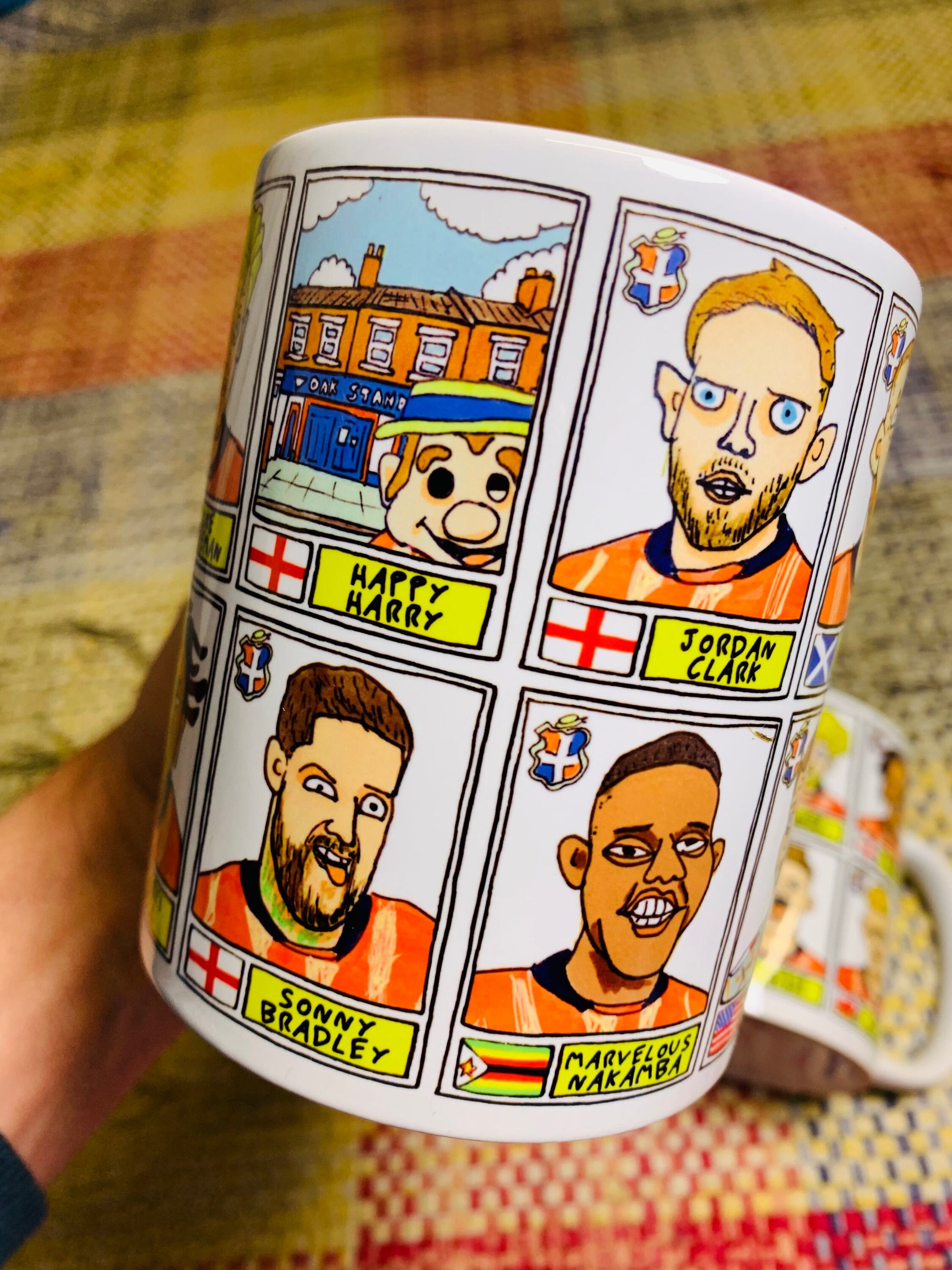 Luton Town Vol 2 No Score Draws Mug Set - Set of TWO 11oz Ceramic Mugs with Wonky Paninified Hatters Doodles of LTFC's 22/23 Playoff Winners