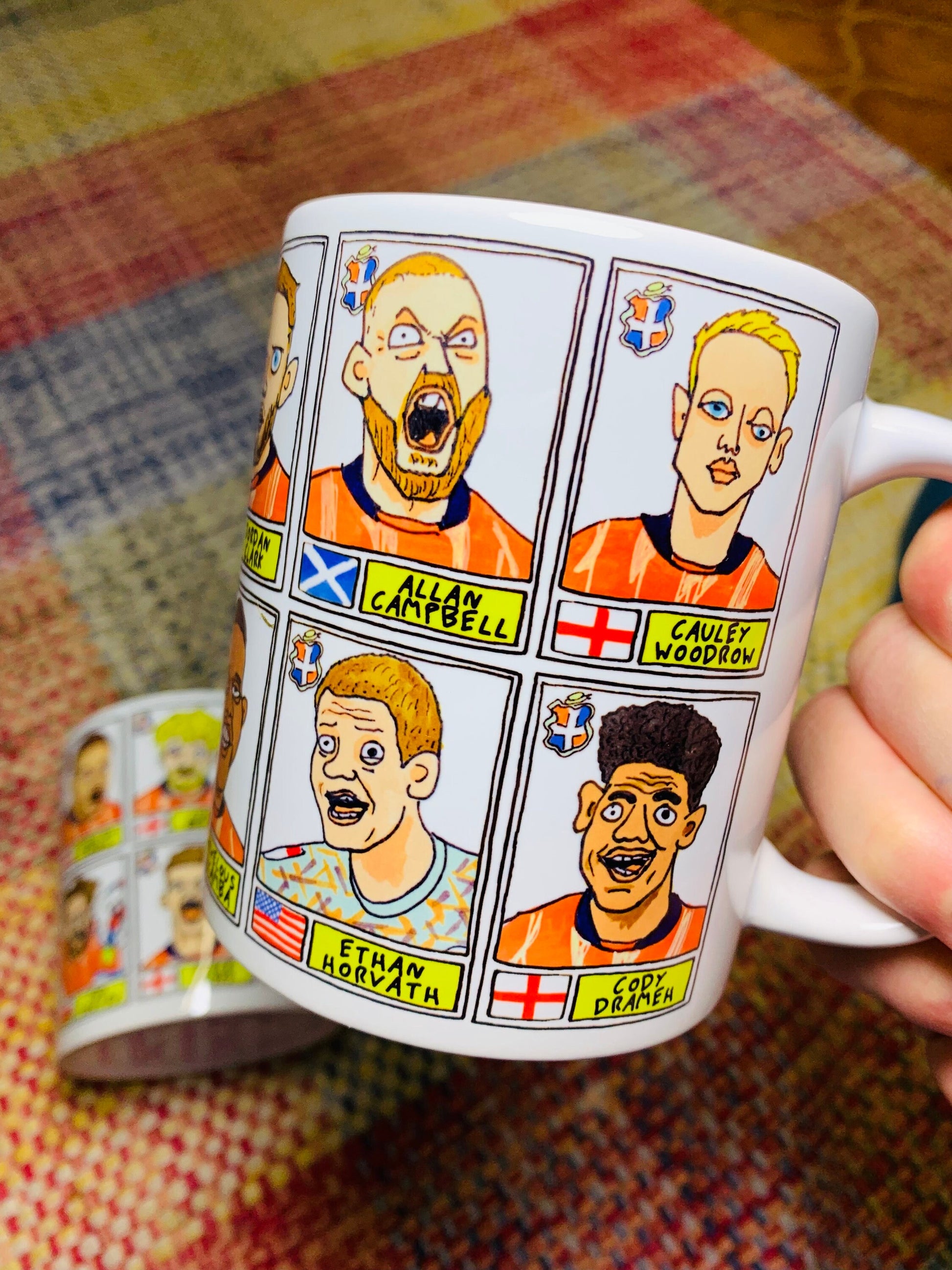 Luton Town Vol 2 No Score Draws Mug Set - Set of TWO 11oz Ceramic Mugs with Wonky Paninified Hatters Doodles of LTFC's 22/23 Playoff Winners