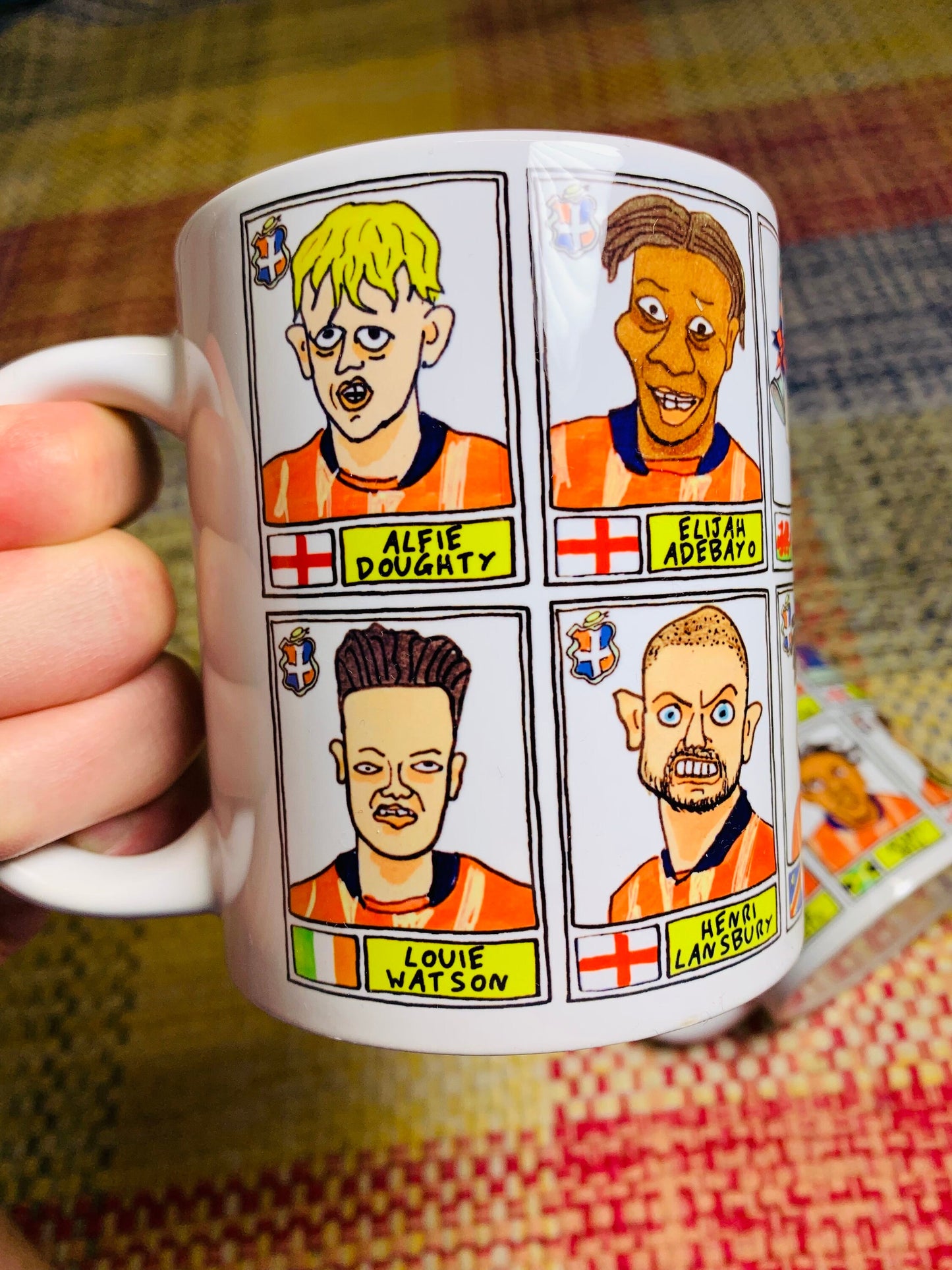 Luton Town Vol 2 No Score Draws Mug Set - Set of TWO 11oz Ceramic Mugs with Wonky Paninified Hatters Doodles of LTFC's 22/23 Playoff Winners