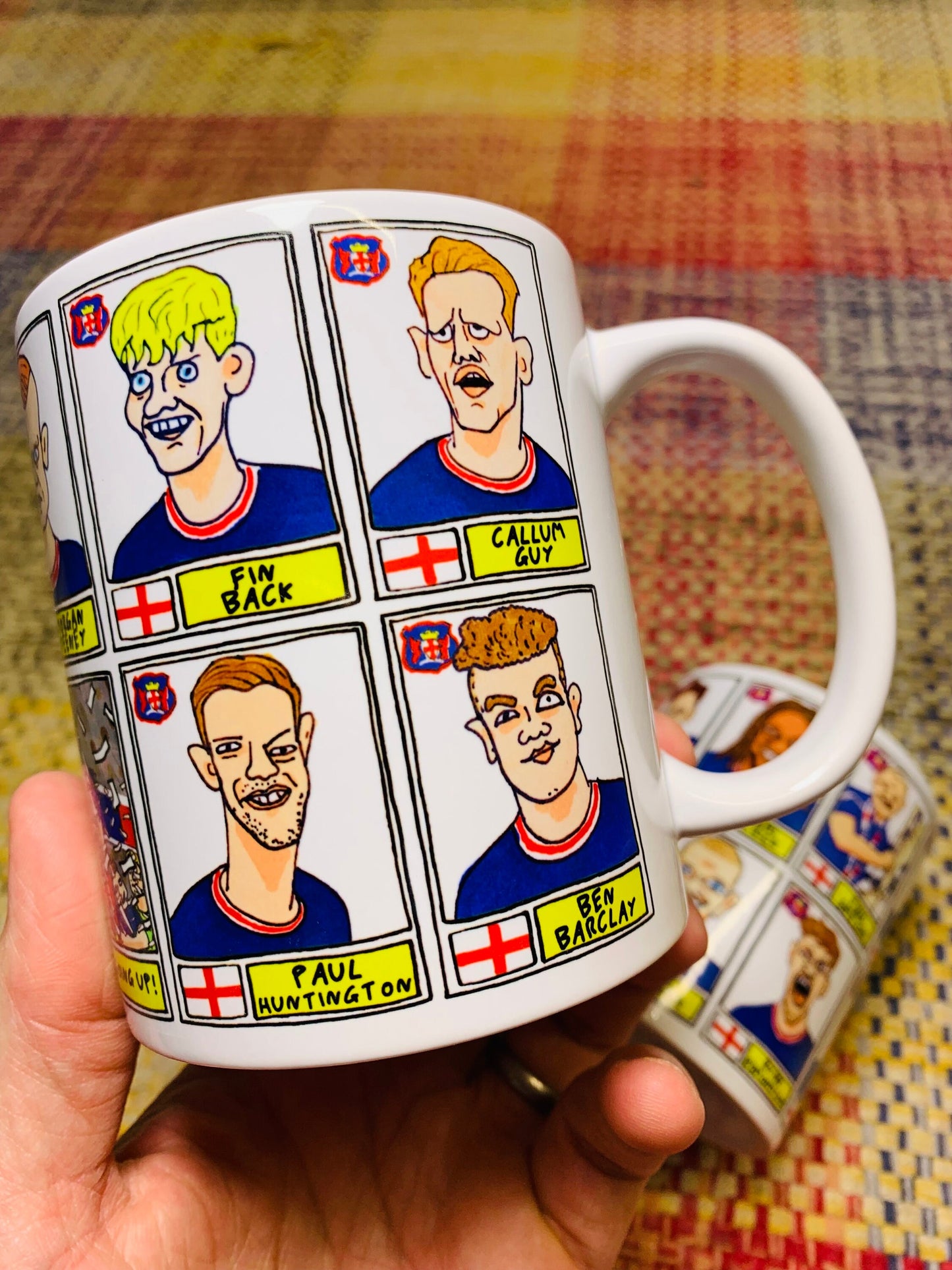 Carlisle United No Score Draws Mug Set - Set of TWO 11oz Ceramic Mugs with 24 Wonky Panini sticker-style CUFC 22-23 Playoff-Winners Doodles