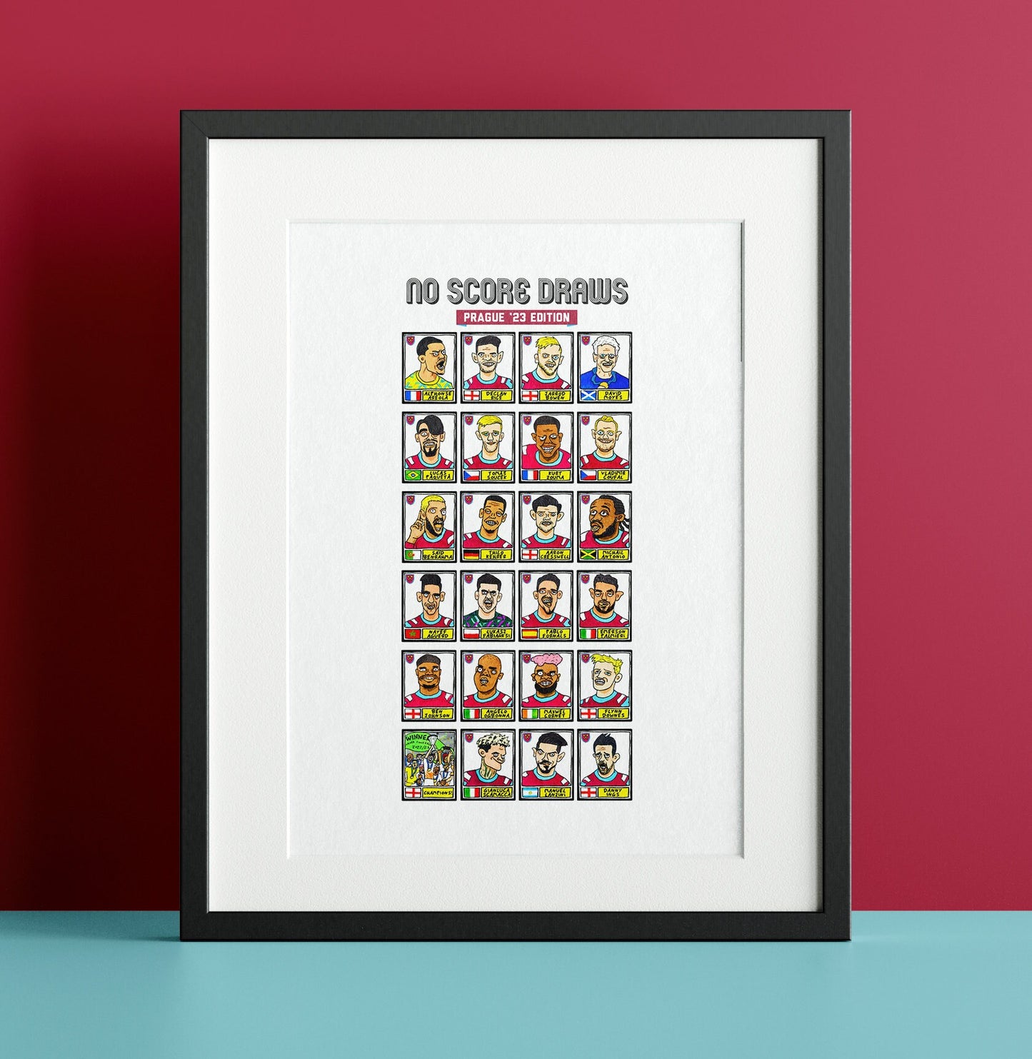 West Ham Vol 2 - No Score Draws Prague '23 Edition - A3 print of 24 hand-drawn Wonky Panini-Doodles Of WHU's 22-23 Conference League Winners