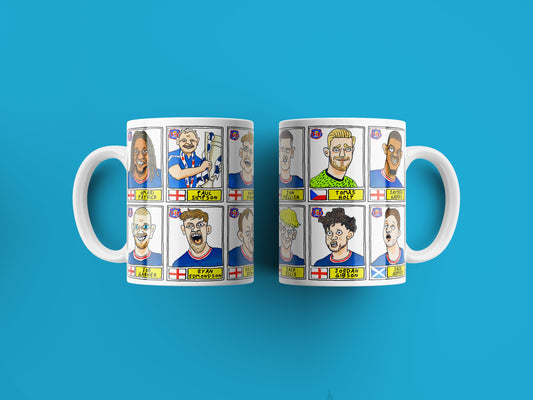 Carlisle United No Score Draws Mug Set - Set of TWO 11oz Ceramic Mugs with 24 Wonky Panini sticker-style CUFC 22-23 Playoff-Winners Doodles