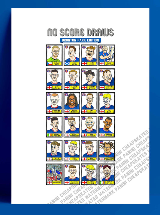 Carlisle United - No Score Draws Brunton Park Edition - A3 print of 24 hand-drawn Wonky Panini-Style Doodles Of CUFC's 22-23 Playoff-Winners