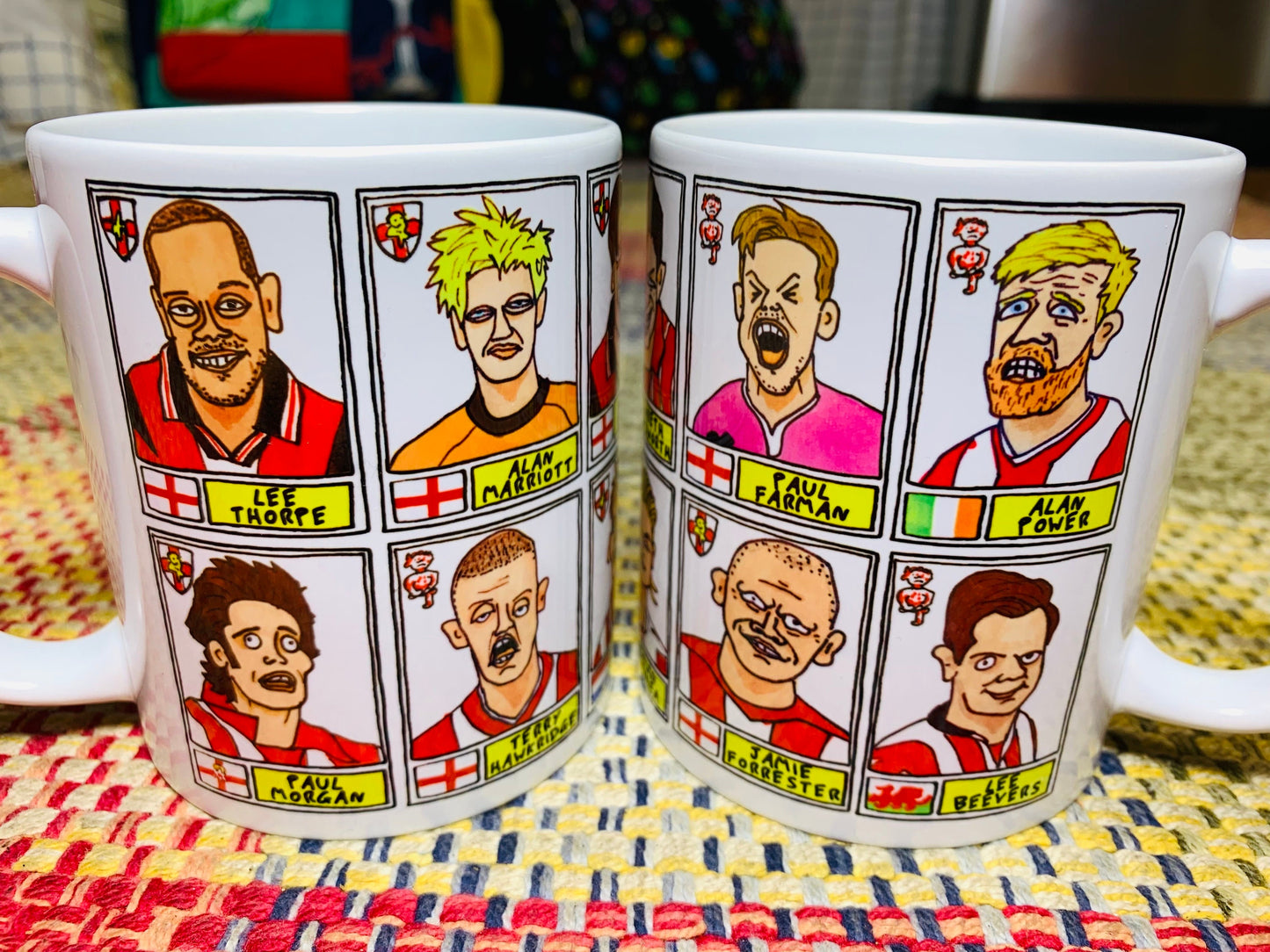 Lincoln City No Score Draws Mug Set - Set of TWO 11oz Ceramic Mugs with Wonky Panini sticker-style No Score Draws Doodles of 24 Imps icons