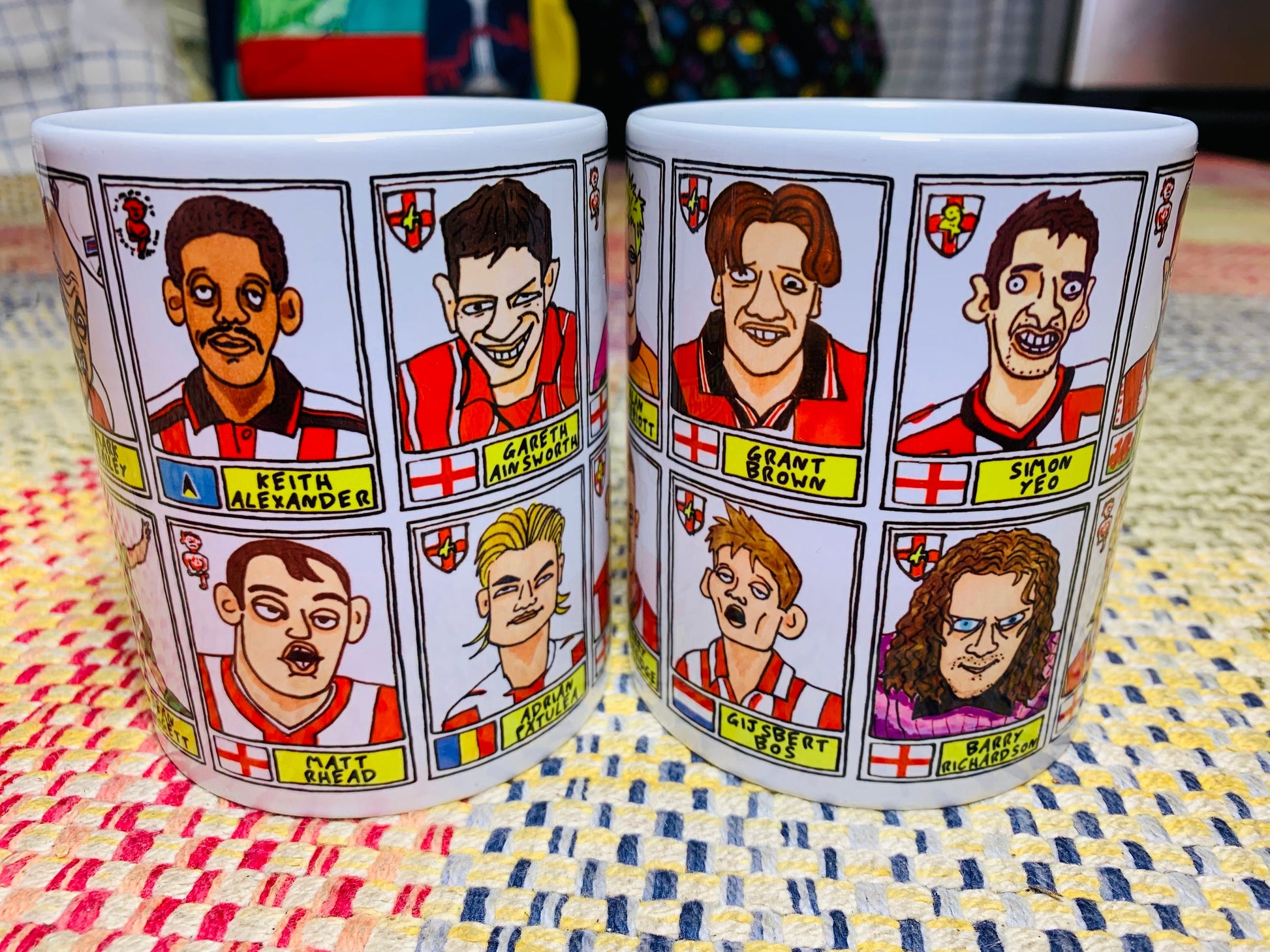 Lincoln City No Score Draws Mug Set - Set of TWO 11oz Ceramic Mugs with Wonky Panini sticker-style No Score Draws Doodles of 24 Imps icons