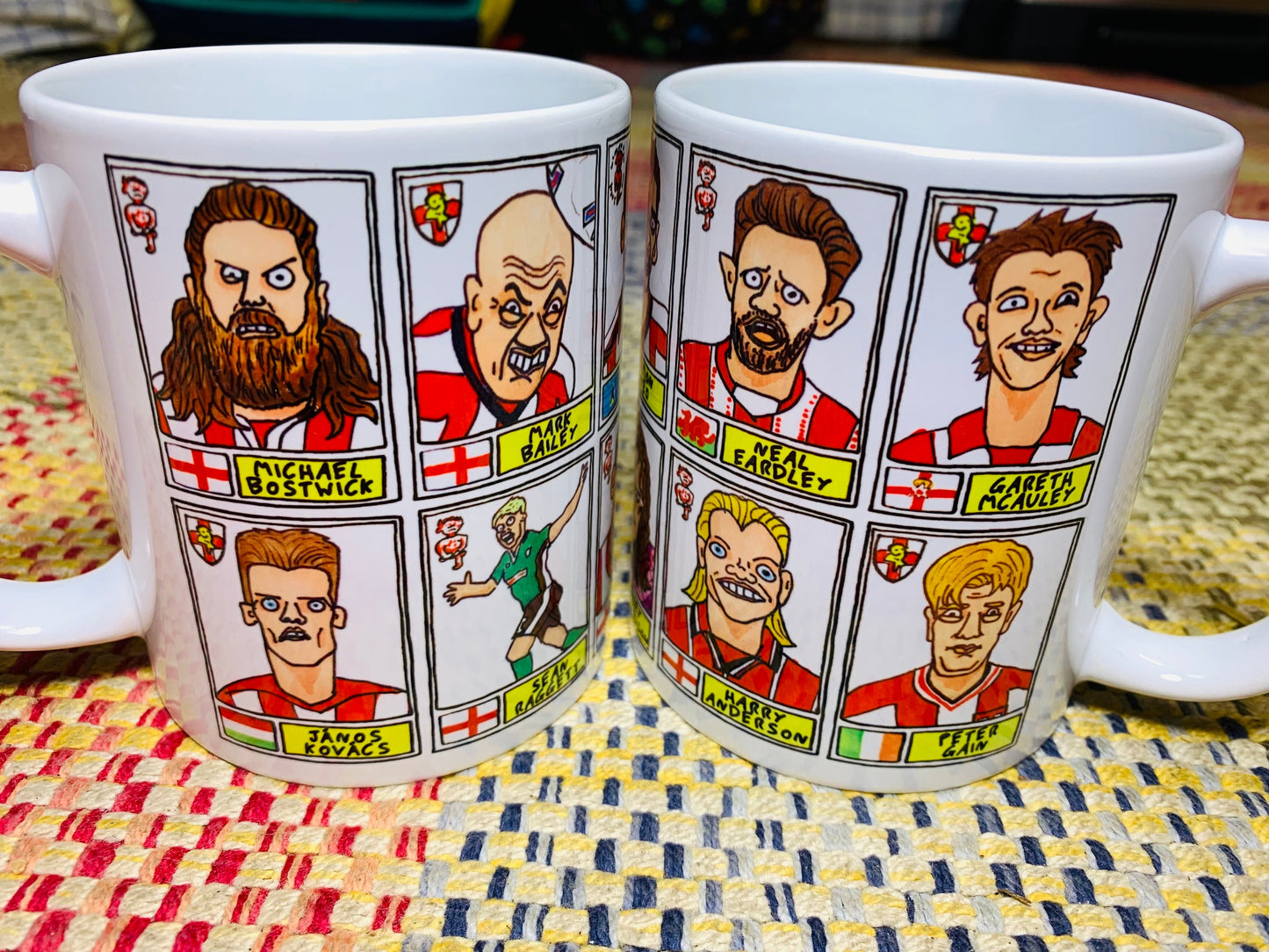 Lincoln City No Score Draws Mug Set - Set of TWO 11oz Ceramic Mugs with Wonky Panini sticker-style No Score Draws Doodles of 24 Imps icons