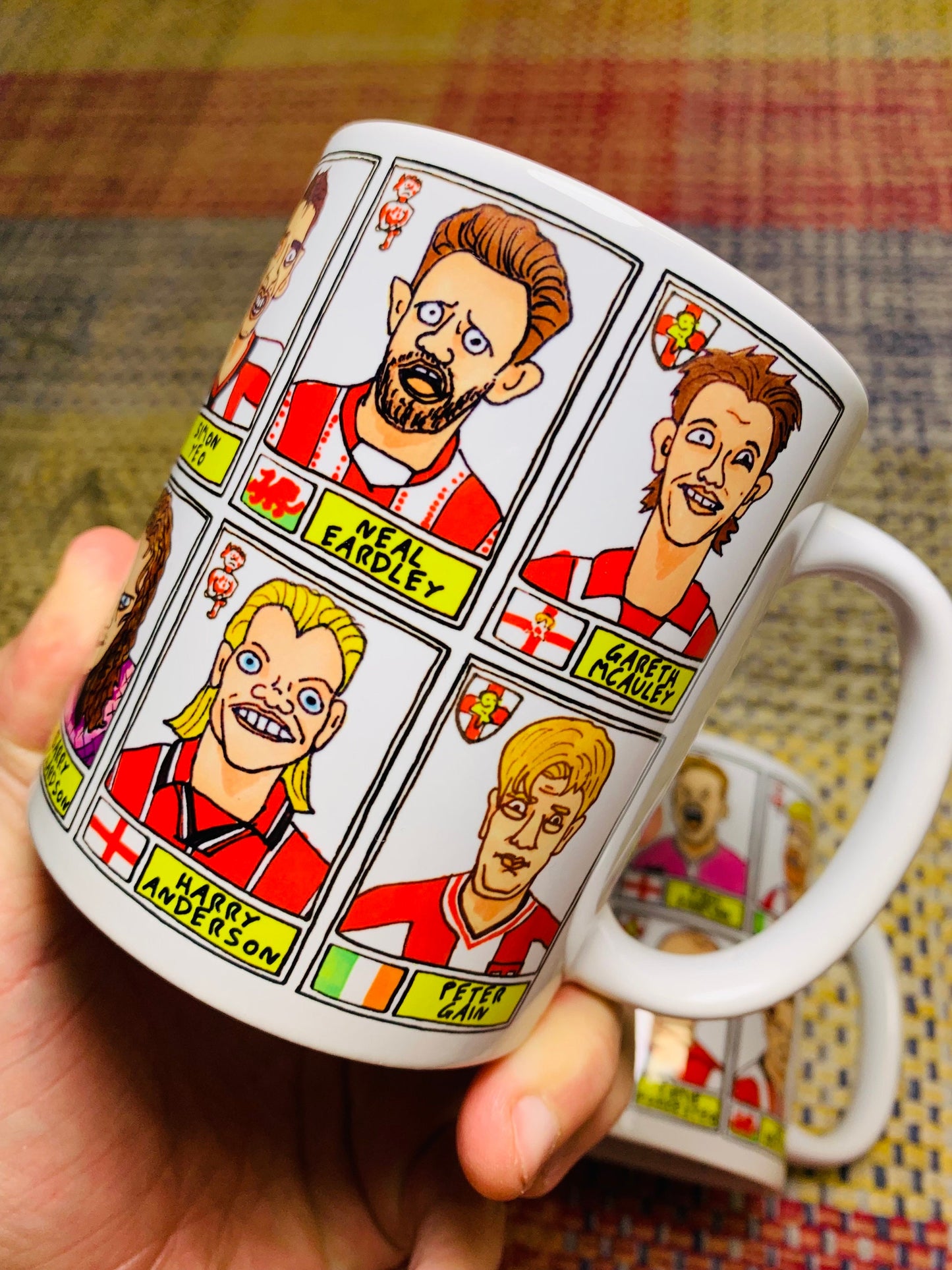 Lincoln City No Score Draws Mug Set - Set of TWO 11oz Ceramic Mugs with Wonky Panini sticker-style No Score Draws Doodles of 24 Imps icons