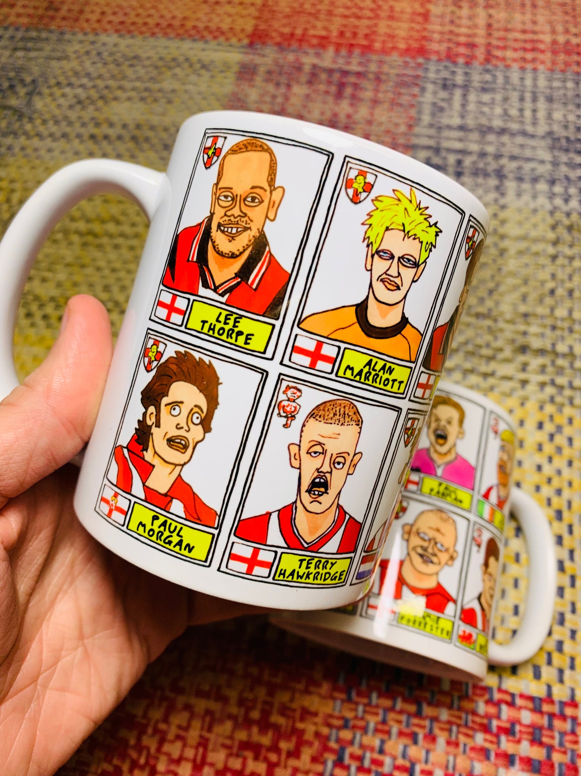 Lincoln City No Score Draws Mug Set - Set of TWO 11oz Ceramic Mugs with Wonky Panini sticker-style No Score Draws Doodles of 24 Imps icons