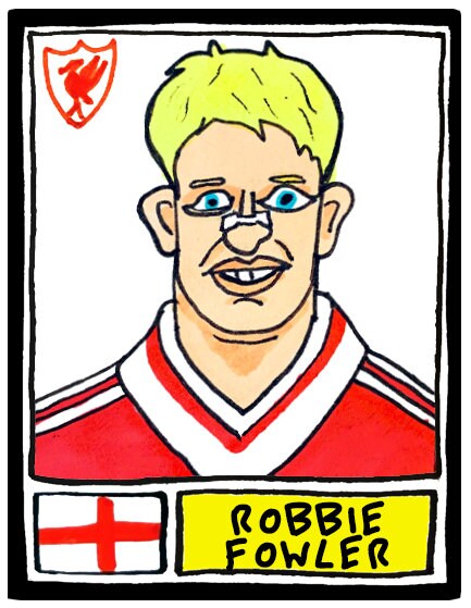 Liverpool Vol 4 - No Score Draws Kop Edition - A3 print of 36 Wonky hand-drawn Panini-style Doodles of Various Liverpool LFC Reds Legends